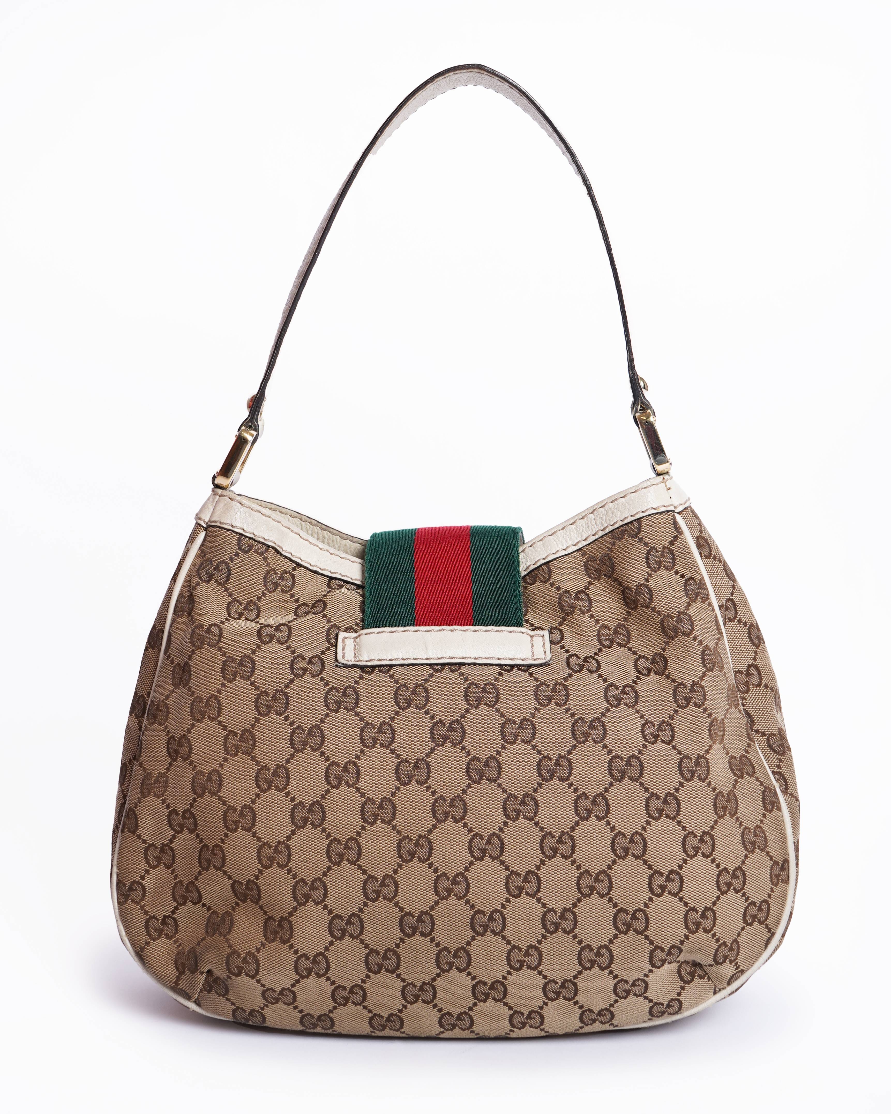 Gucci Beige/Brown GG Canvas And Leather Medium New Ladies Web Hobo