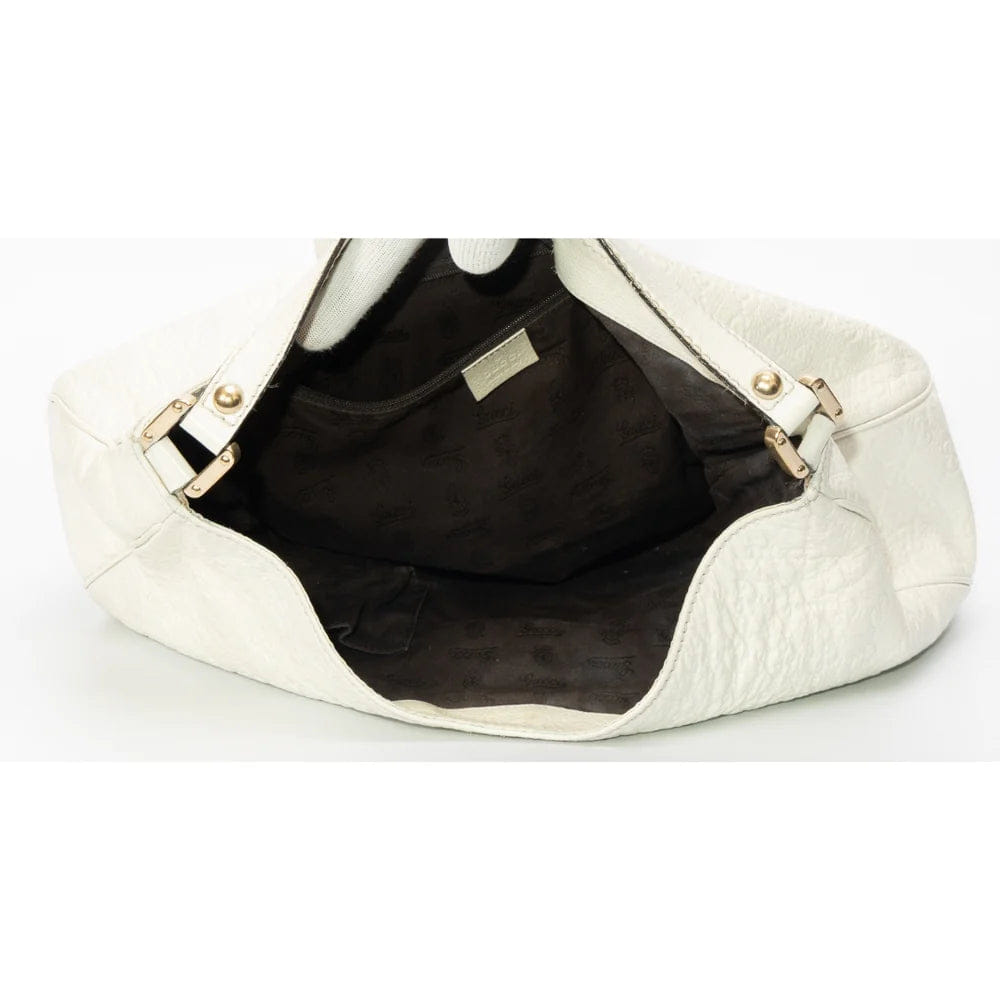 Gucci Ivory Guccissima Leather Web Hobo Bag
