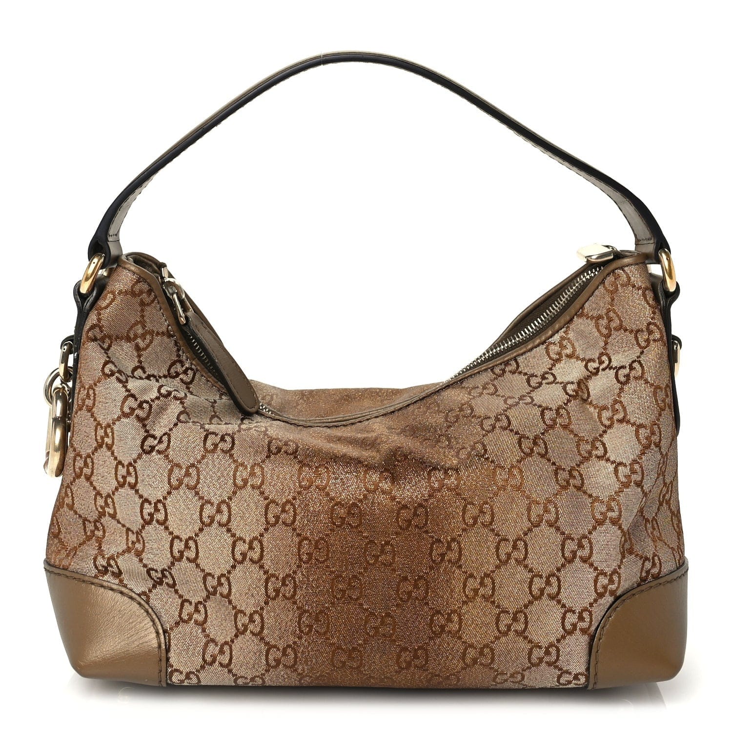 Gucci Monogram Lurex Small Heart Bit Charm Hobo Bronze