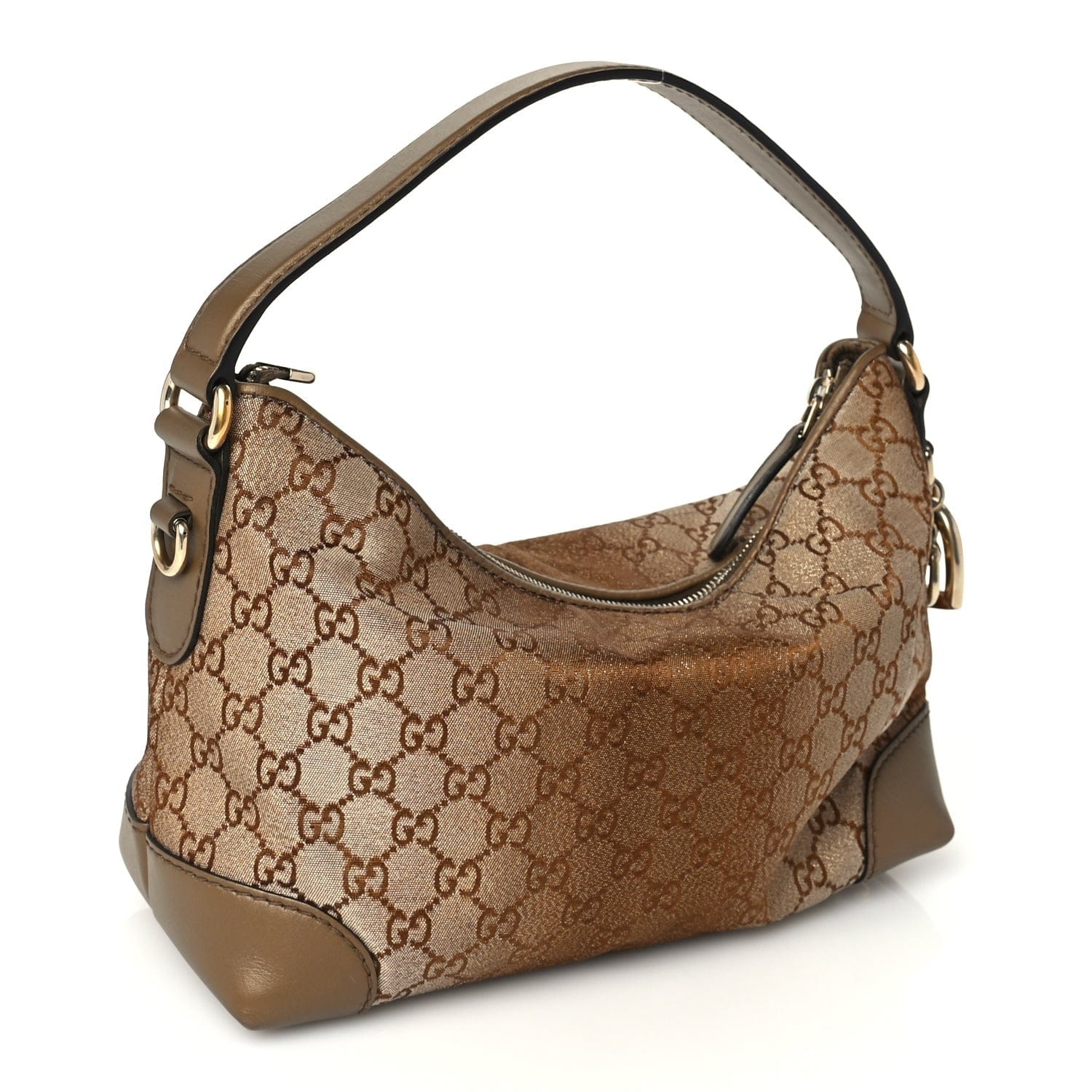 Gucci Monogram Lurex Small Heart Bit Charm Hobo Bronze