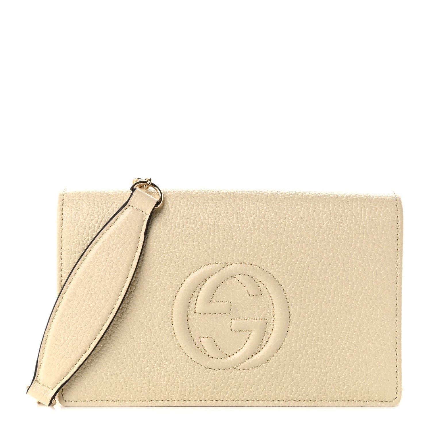 Gucci Pebbled Calfskin Soho Wallet On Chain Ivoire