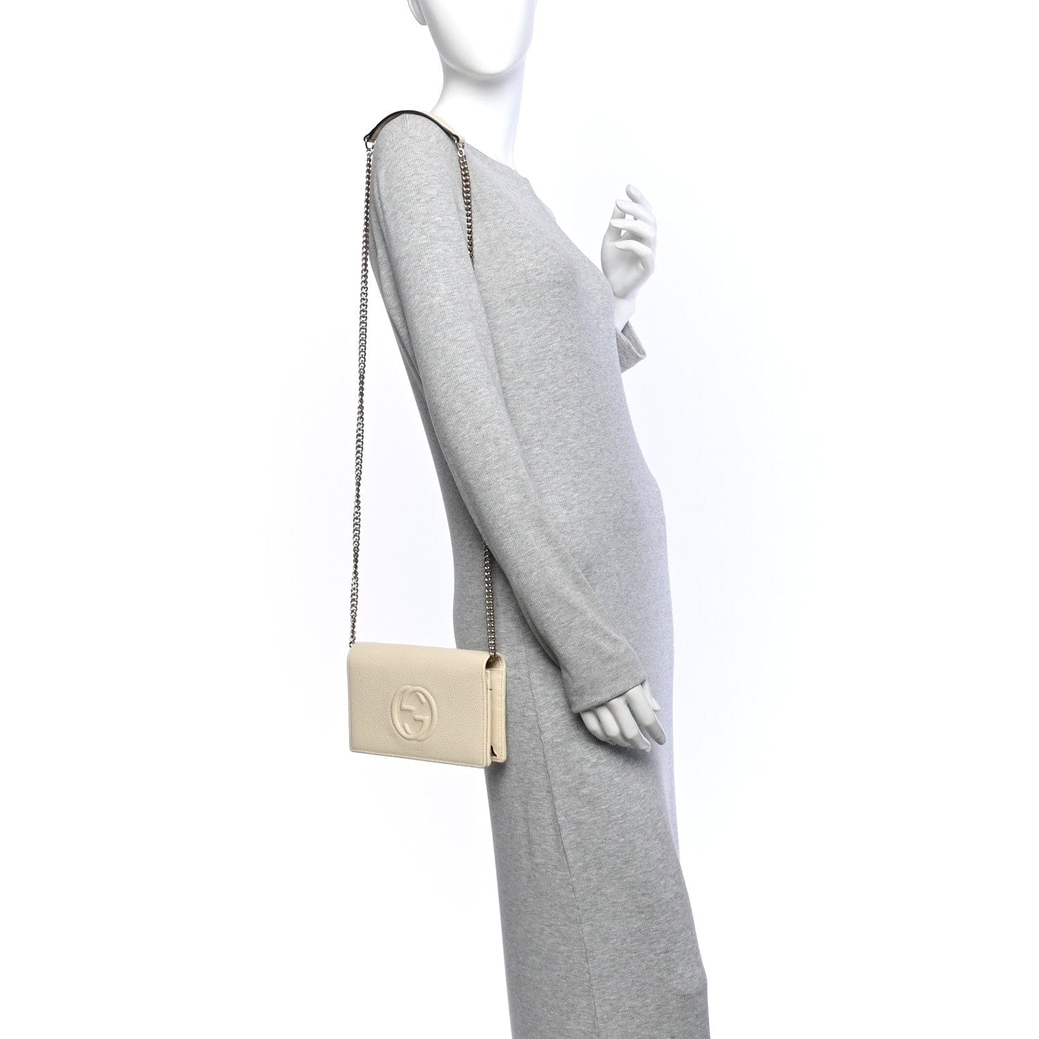 Gucci Pebbled Calfskin Soho Wallet On Chain Ivoire