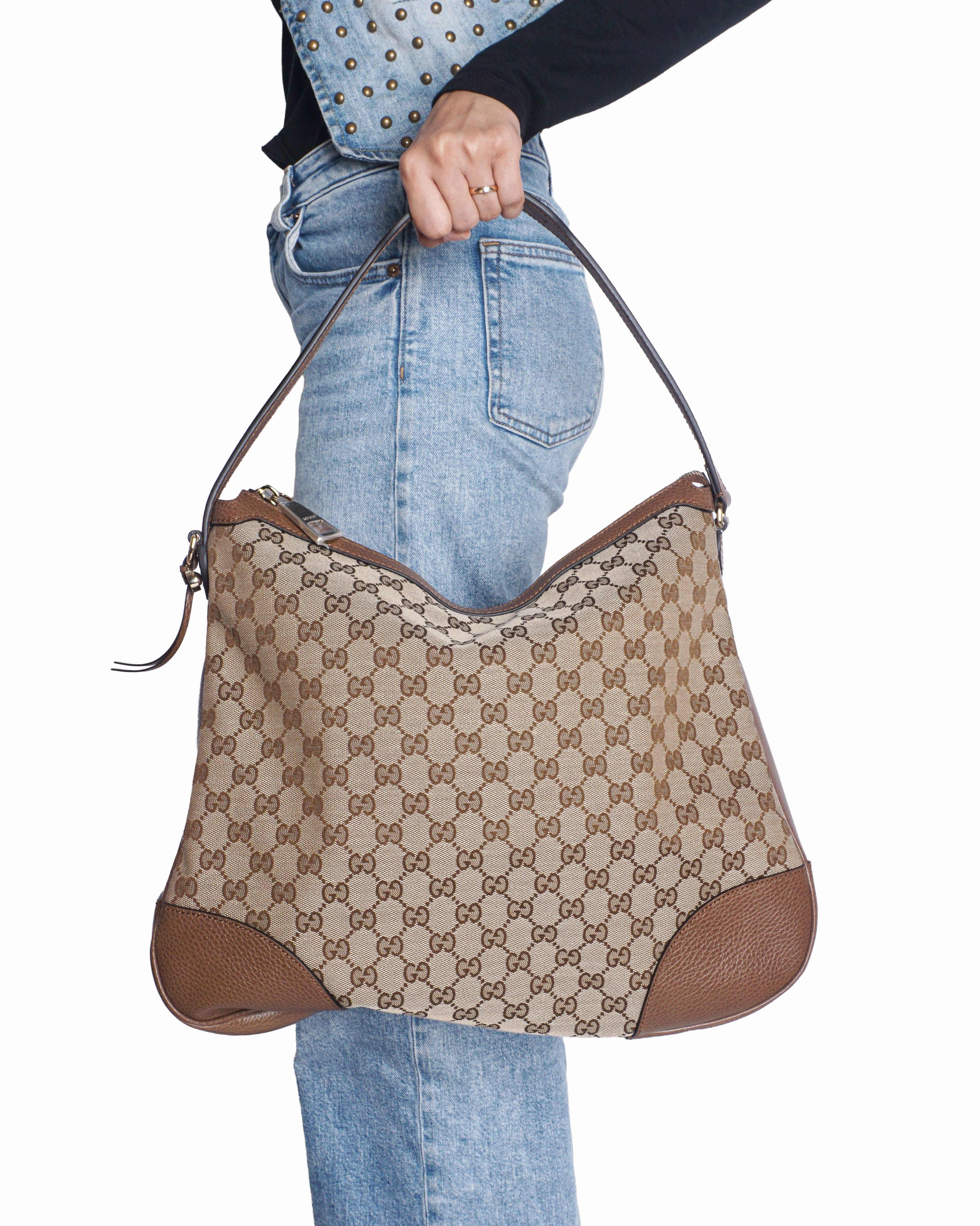 Gucci Beige GG Canvas & Leather Abbey Hobo Bag