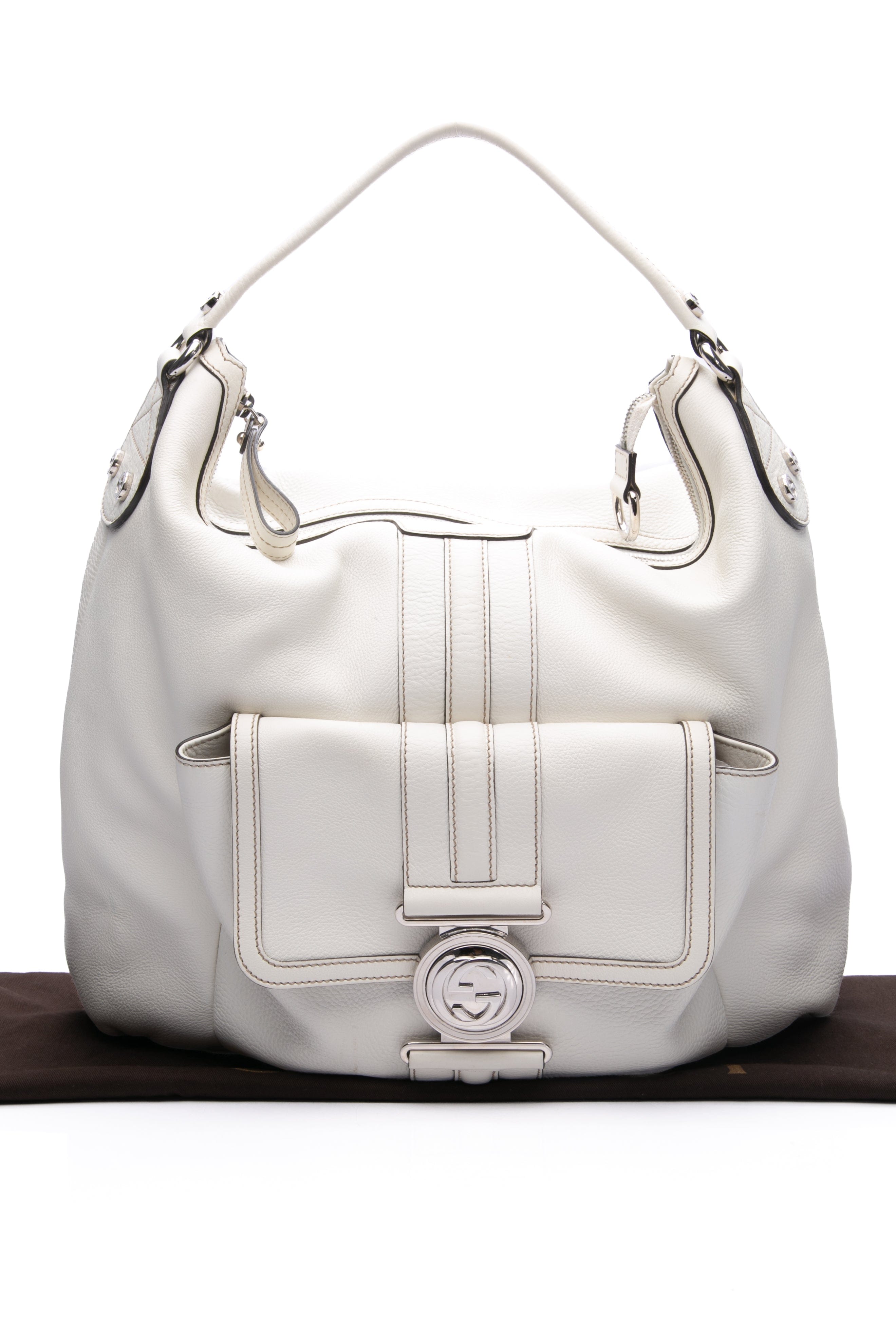 GUCCI White Leather G Coin Hobo Bag