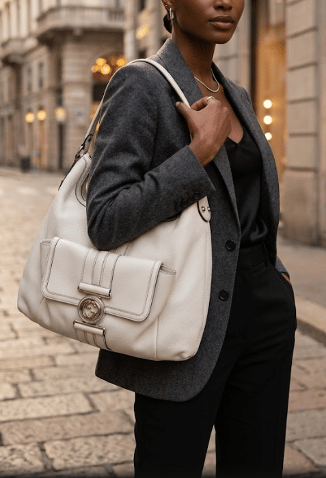 GUCCI White Leather G Coin Hobo Bag