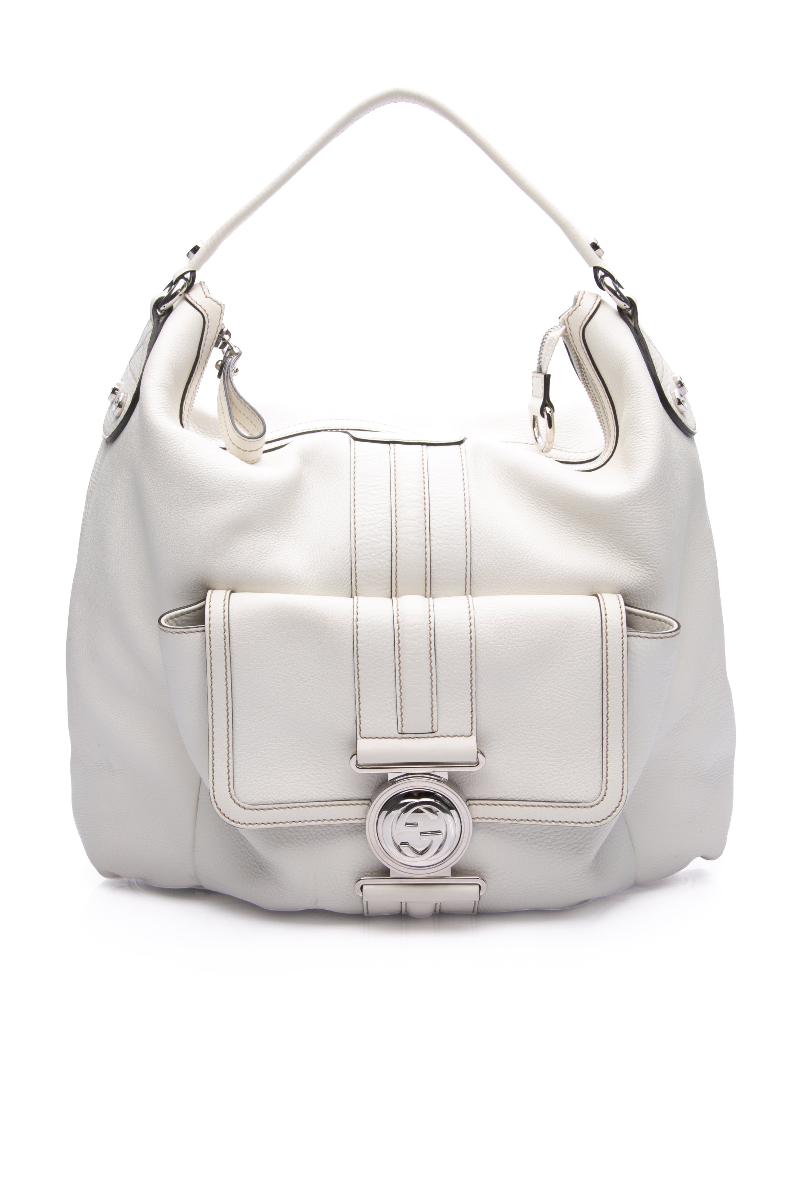 GUCCI White Leather G Coin Hobo Bag