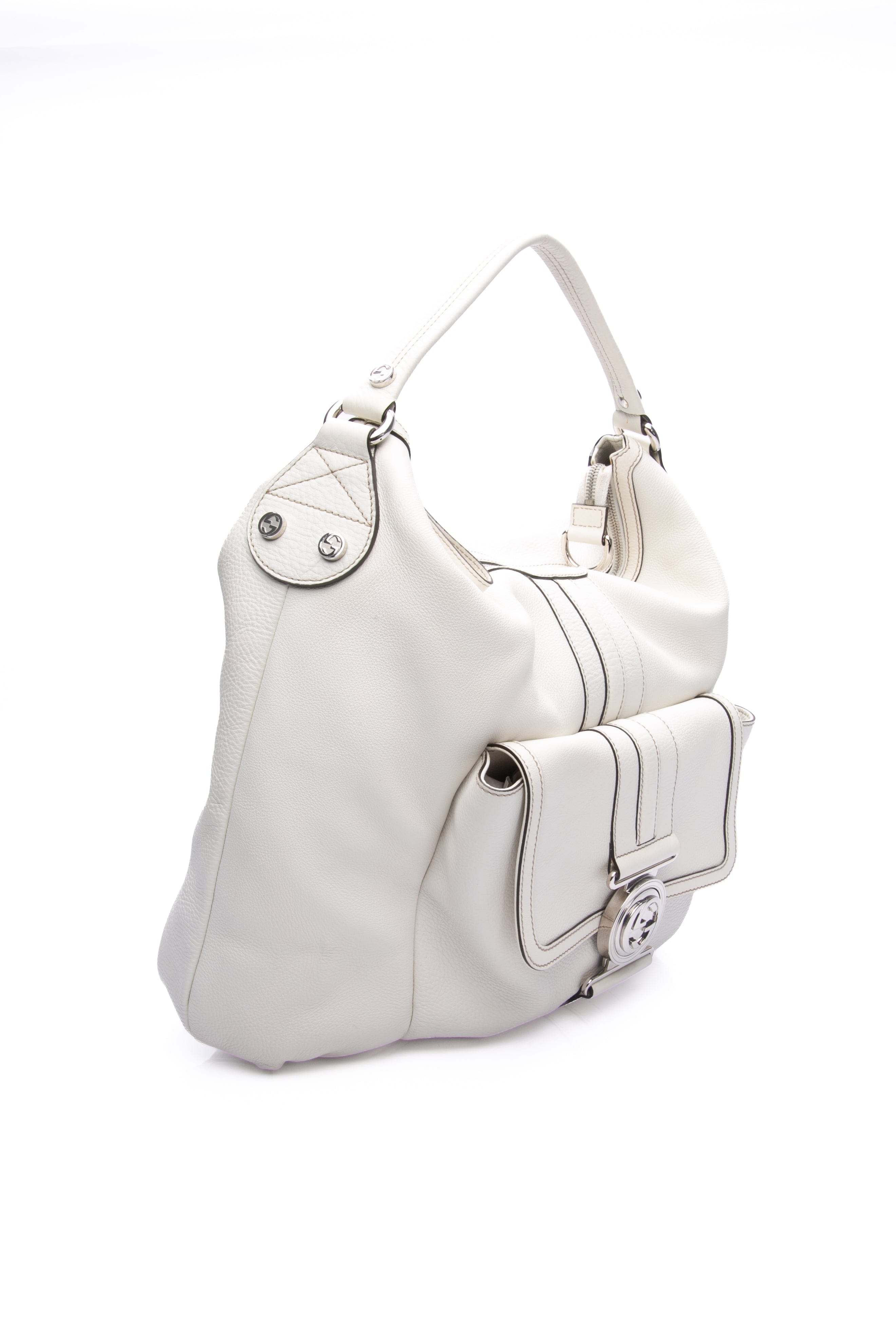 GUCCI White Leather G Coin Hobo Bag