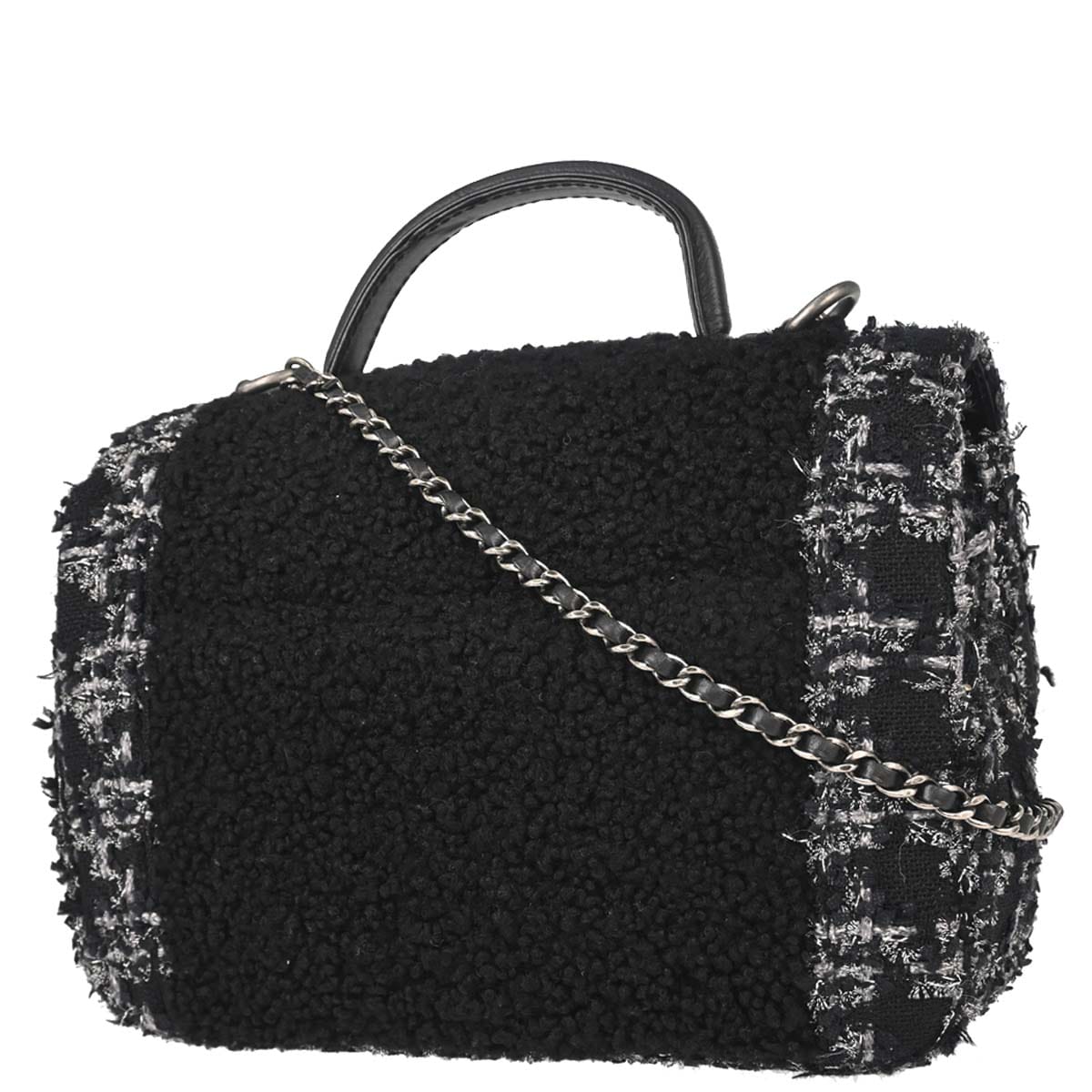 Chanel 2017 - 2018 Black Tweed Shierling Top Handle 2way Shoulder Handbag