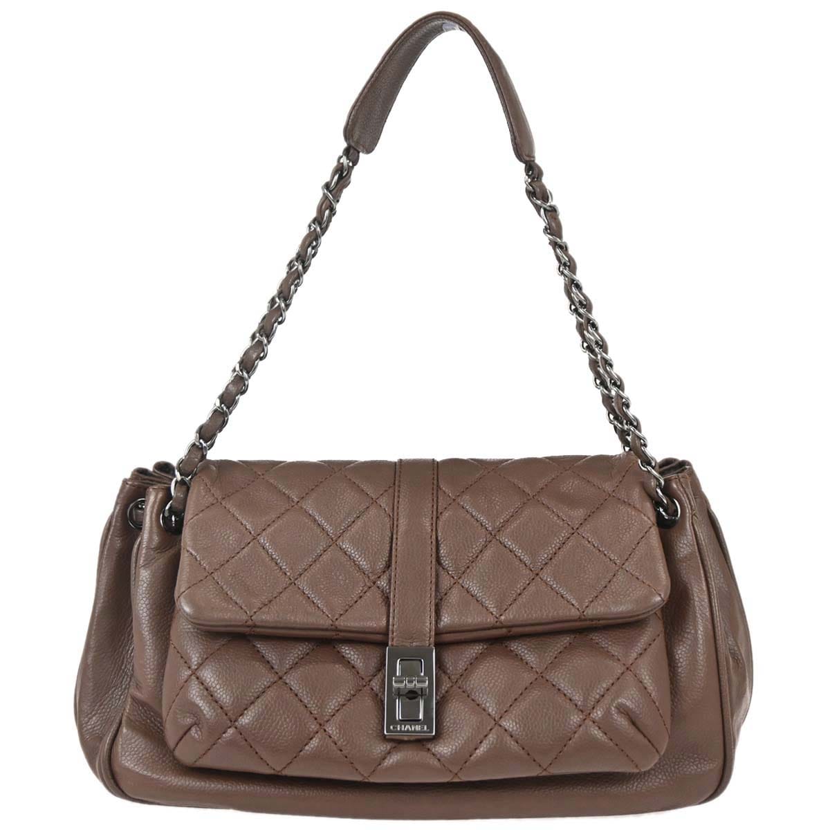 Chanel 2005 - 2006 Brown Caviar Skin Mademoiselle Lock Accordion Flap Handbag