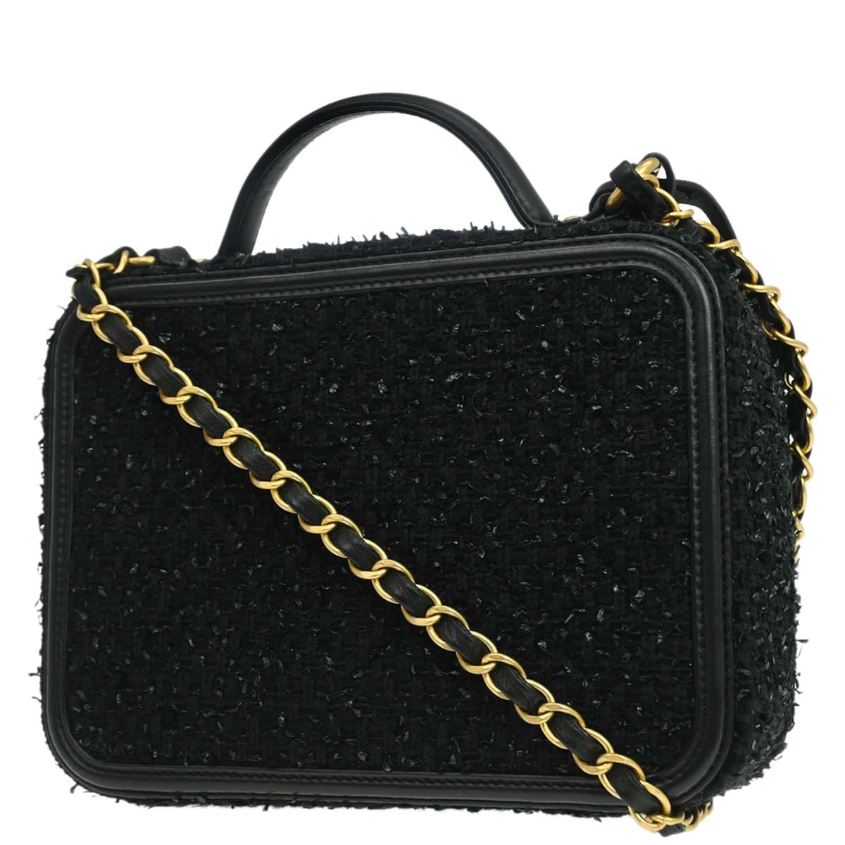 Chanel 2019 Black Tweed CC Filigree 2way Shoulder Vanity Handbag