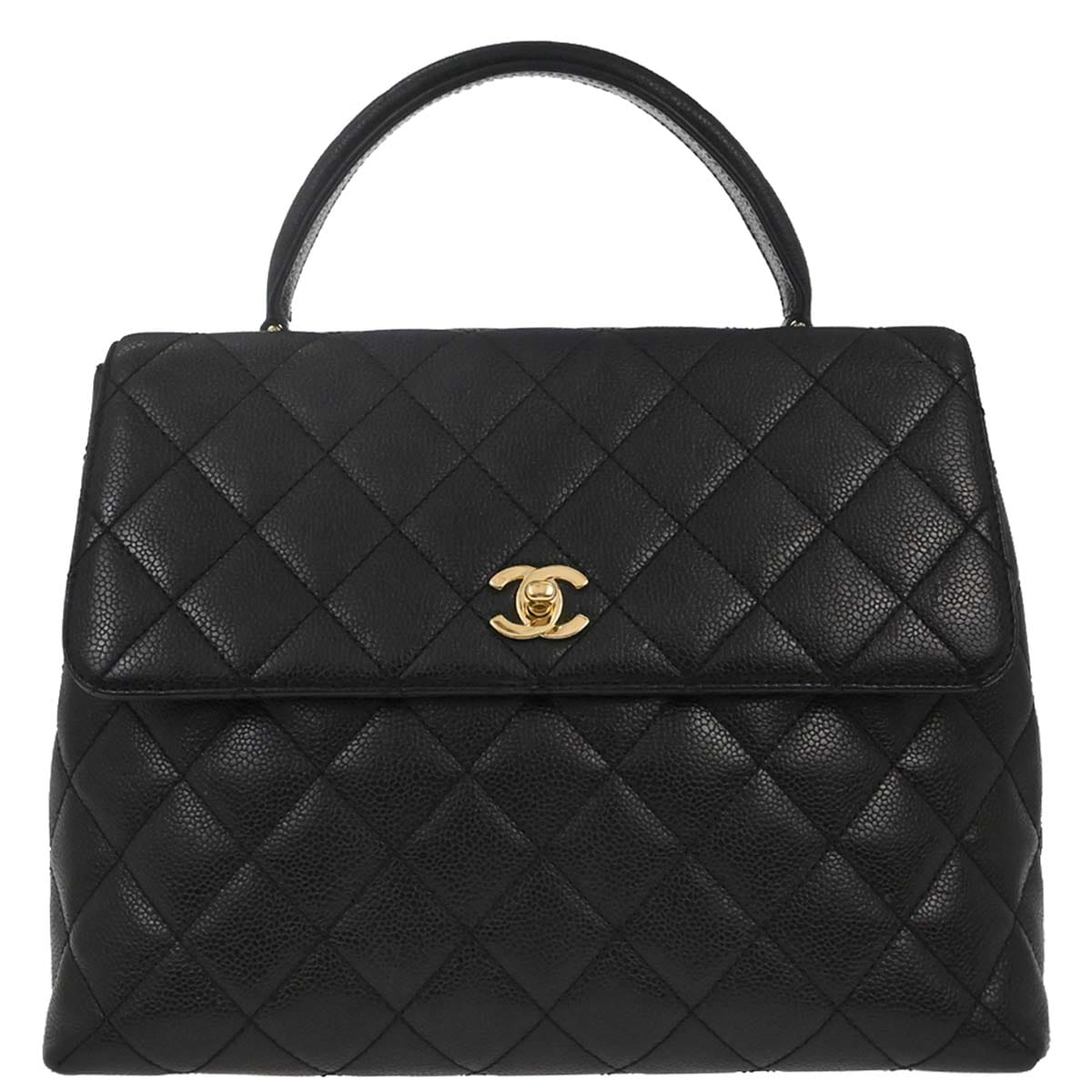 Chanel 2000 - 2001 Black Caviar Skin Kelly Top Handle Handbag
