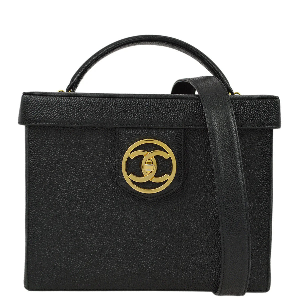 Chanel 1994 - 1996 Black Caviar Vanity 2way Shoulder Handbag