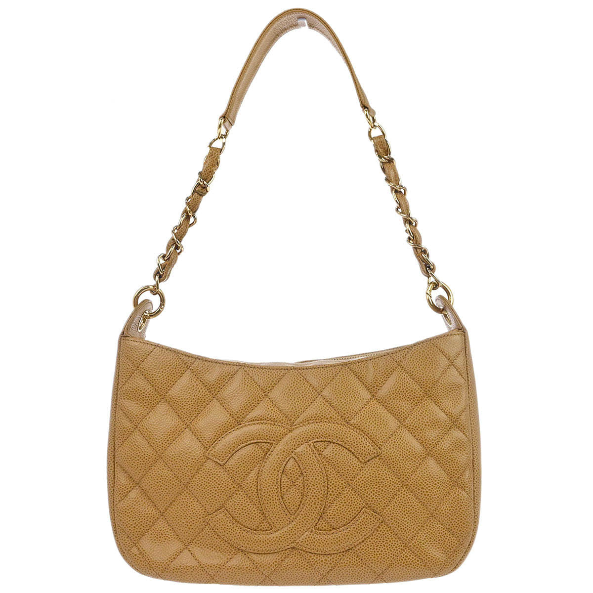 Chanel 2002 - 2003 Beige Caviar Skin Hobo Handbag