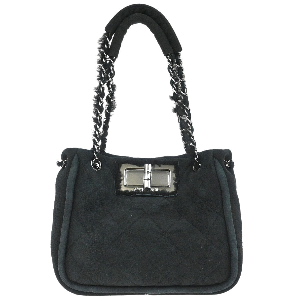 Chanel 2005 - 2006 Black Mouton Mademoiselle Lock Chain Handbag
