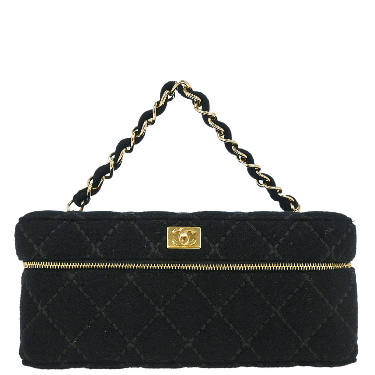 Chanel 2002 - 2003 Black Wool Wild Stitch Vanity Handbag