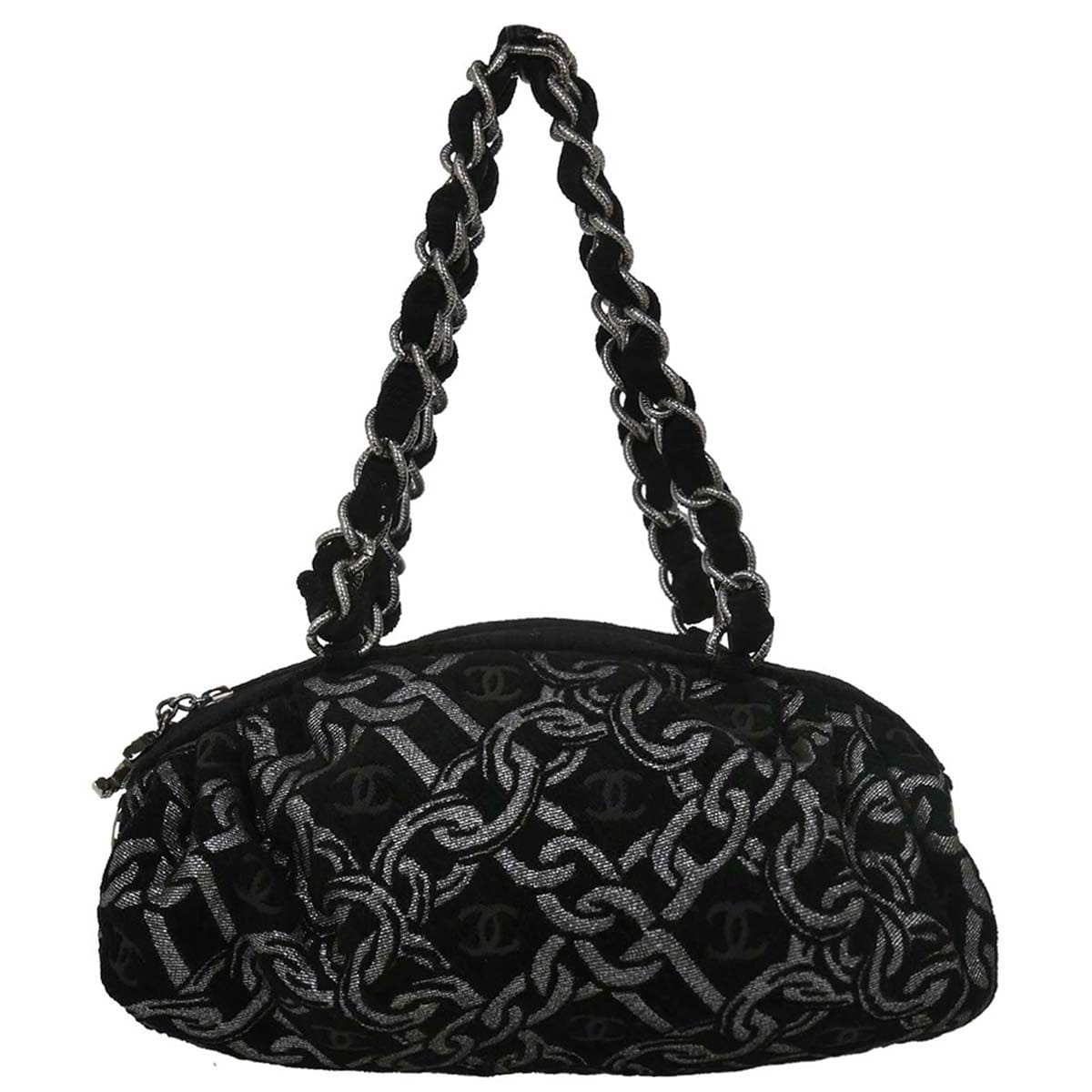 Chanel 2005 - 2006 Black Canvas Chain Print Handbag