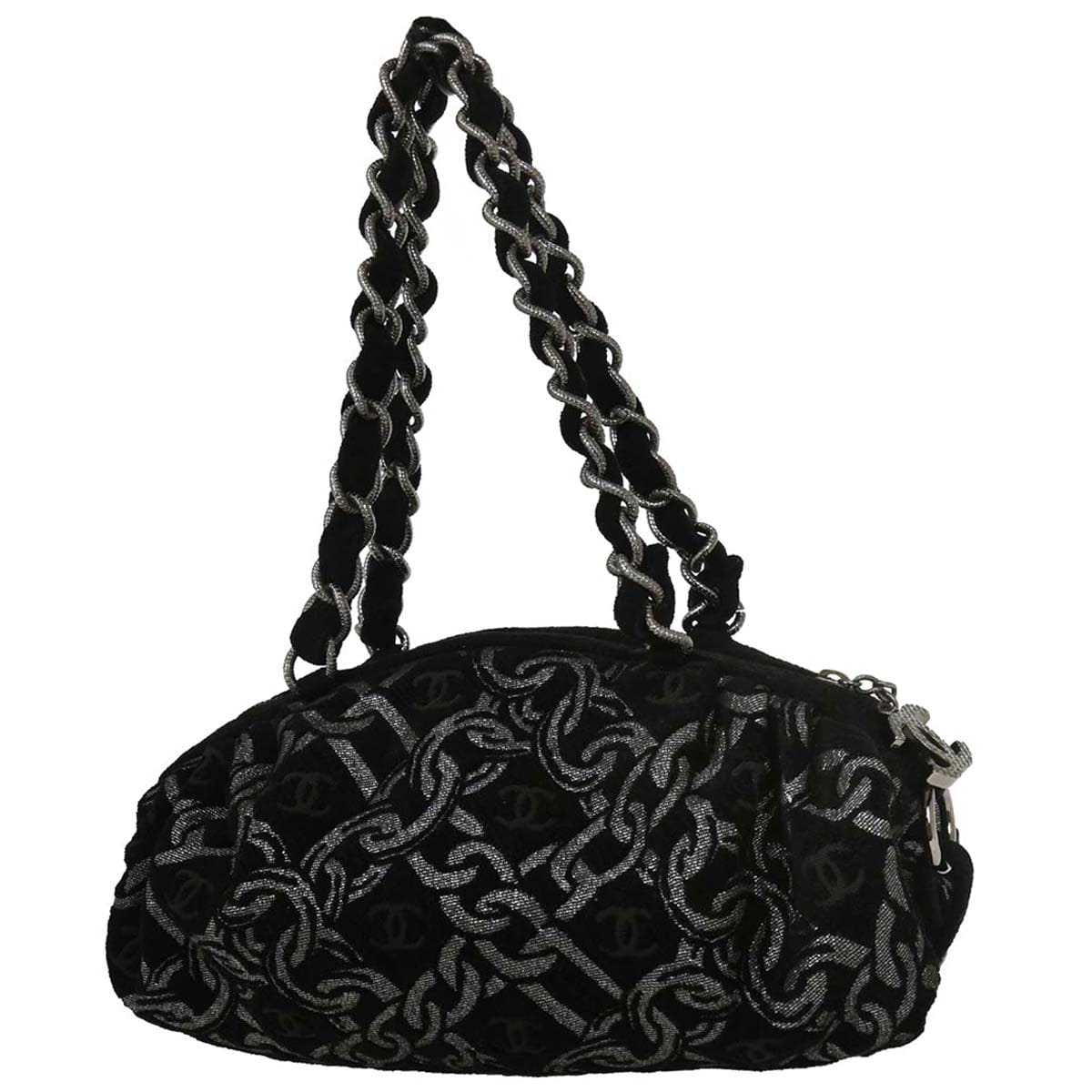 Chanel 2005 - 2006 Black Canvas Chain Print Handbag