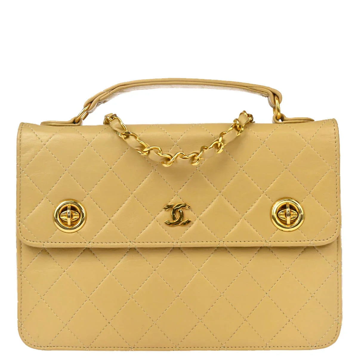 Chanel 1986 - 1988 Beige Lambskin 2way Shoulder Handbag
