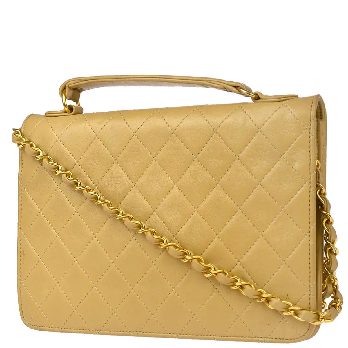 Chanel 1986 - 1988 Beige Lambskin 2way Shoulder Handbag