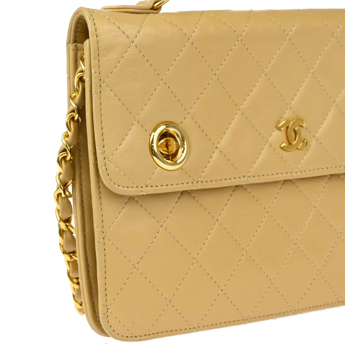 Chanel 1986 - 1988 Beige Lambskin 2way Shoulder Handbag