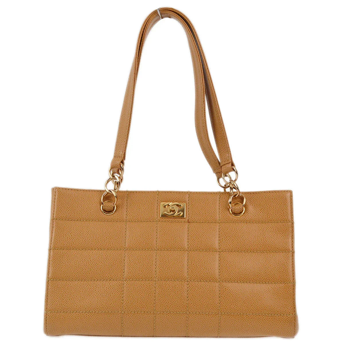Chanel 2001 - 2003 Beige Caviar Wild Stitch Choco Bar Chain Handbag