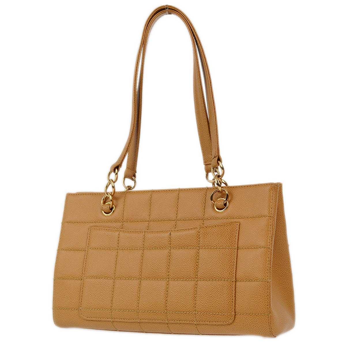 Chanel 2001 - 2003 Beige Caviar Wild Stitch Choco Bar Chain Handbag