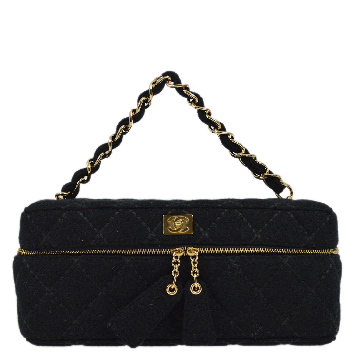 Chanel 2001 - 2003 Black Wool Wild Stitch Vanity Handbag