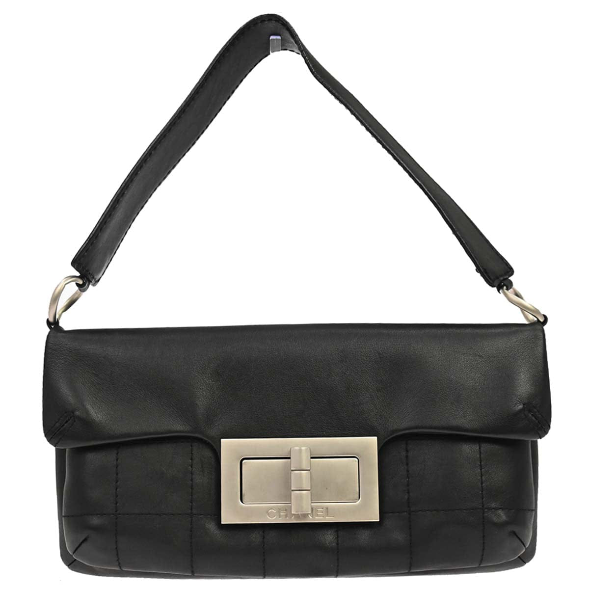 Chanel 2003 - 2004 Black Lambskin Choco Bar Mademoiselle Lock Handbag