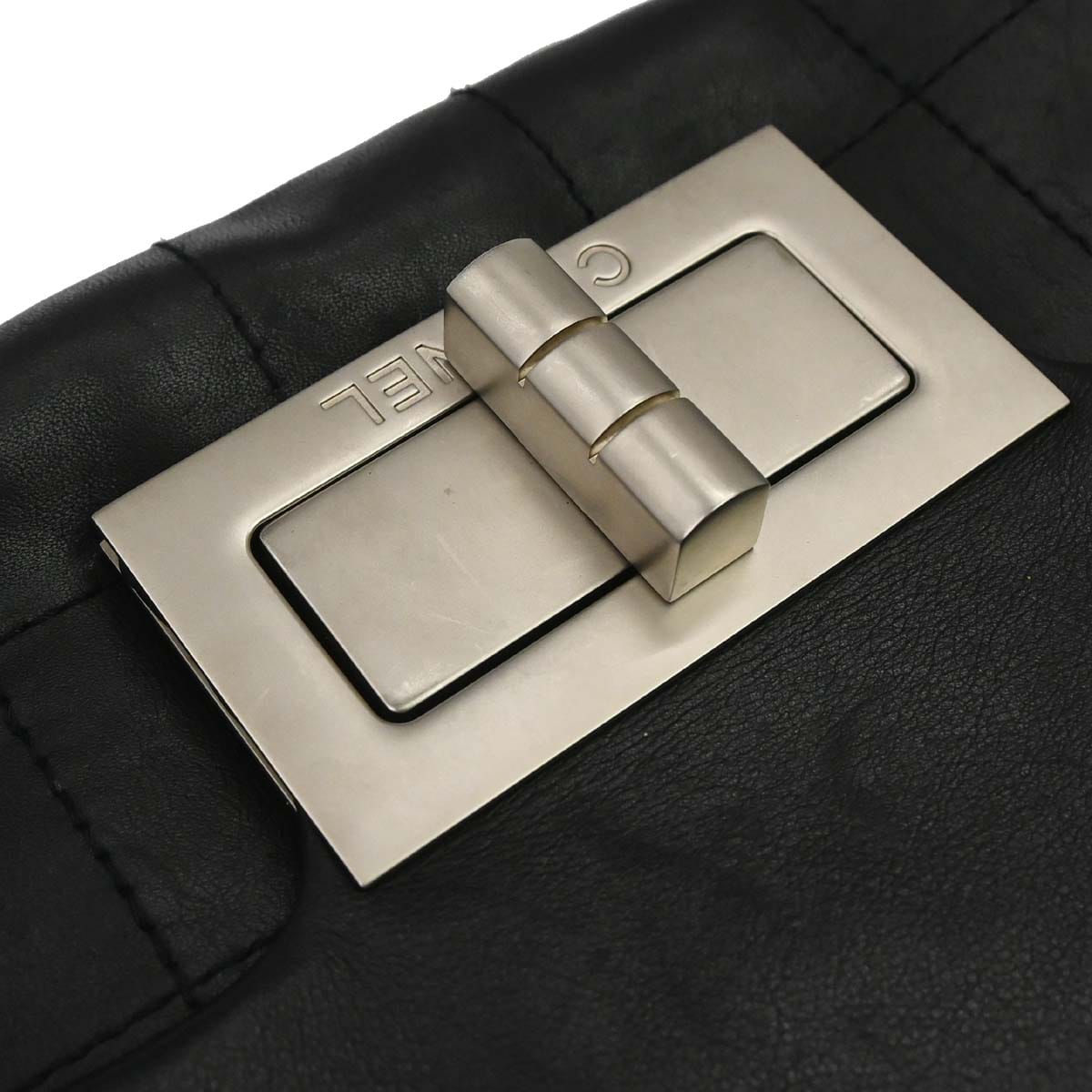 Chanel 2003 - 2004 Black Lambskin Choco Bar Mademoiselle Lock Handbag