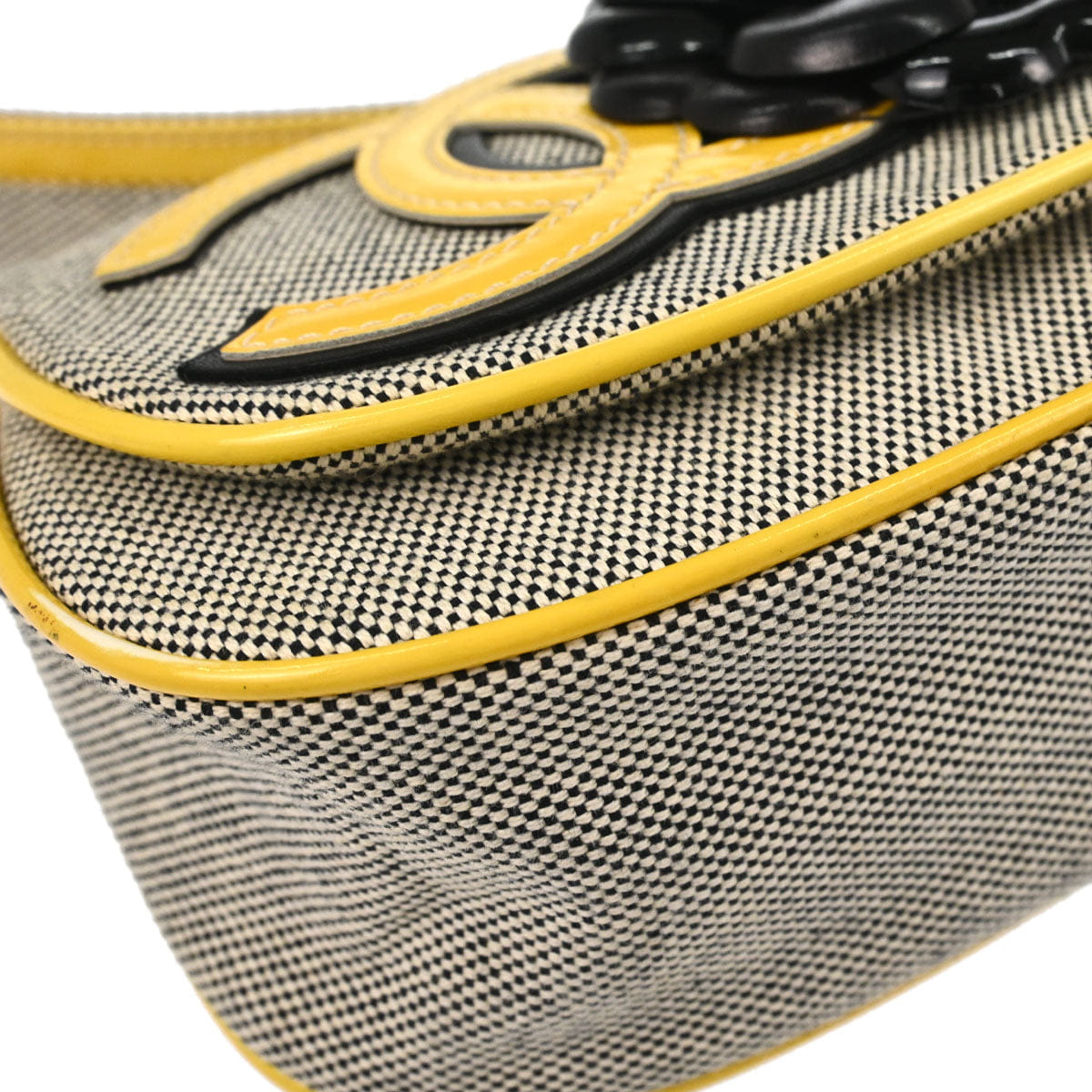 Chanel 2005 - 2006 Black Yellow Canvas Camellia No.5 CC Handbag