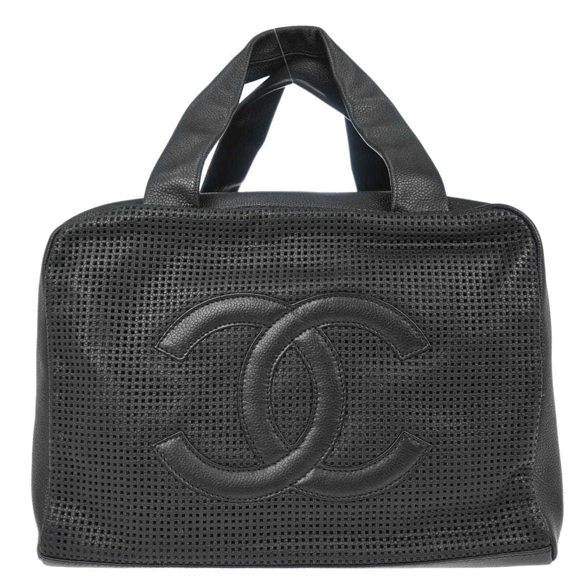 Chanel 2005 - 2006 Black Perforated Caviar Skin CC Bowler Bag Handbag