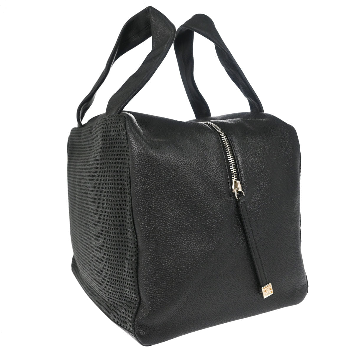 Chanel 2005 - 2006 Black Perforated Caviar Skin CC Bowler Bag Handbag