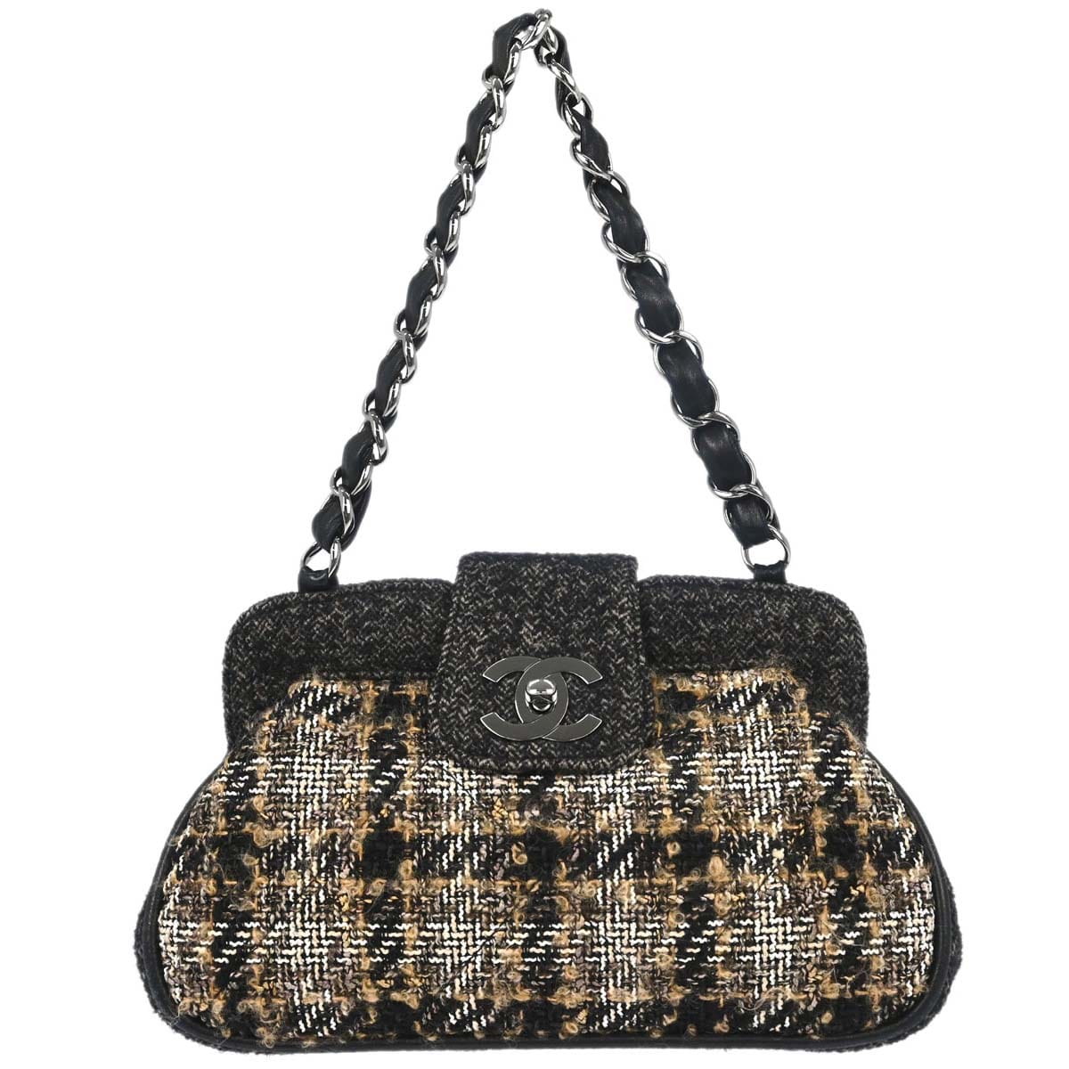 Chanel 2005 - 2006 Gray Tweed Check Handbag