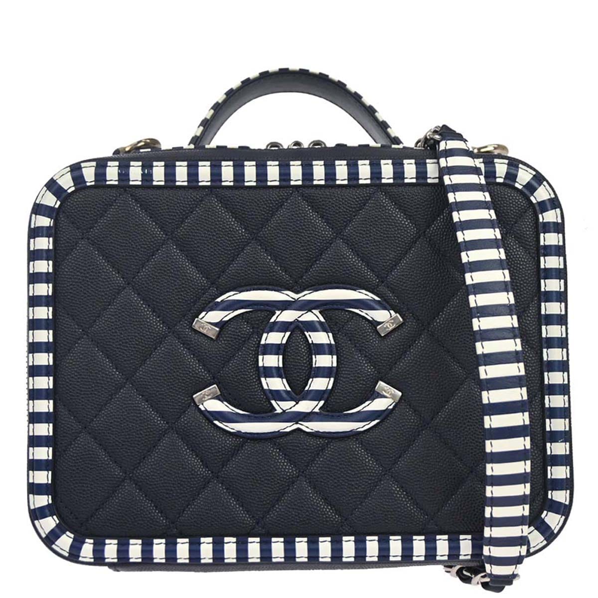 Chanel 2019 Navy Caviar Skin CC Filigree 2way Shoulder Vanity Handbag