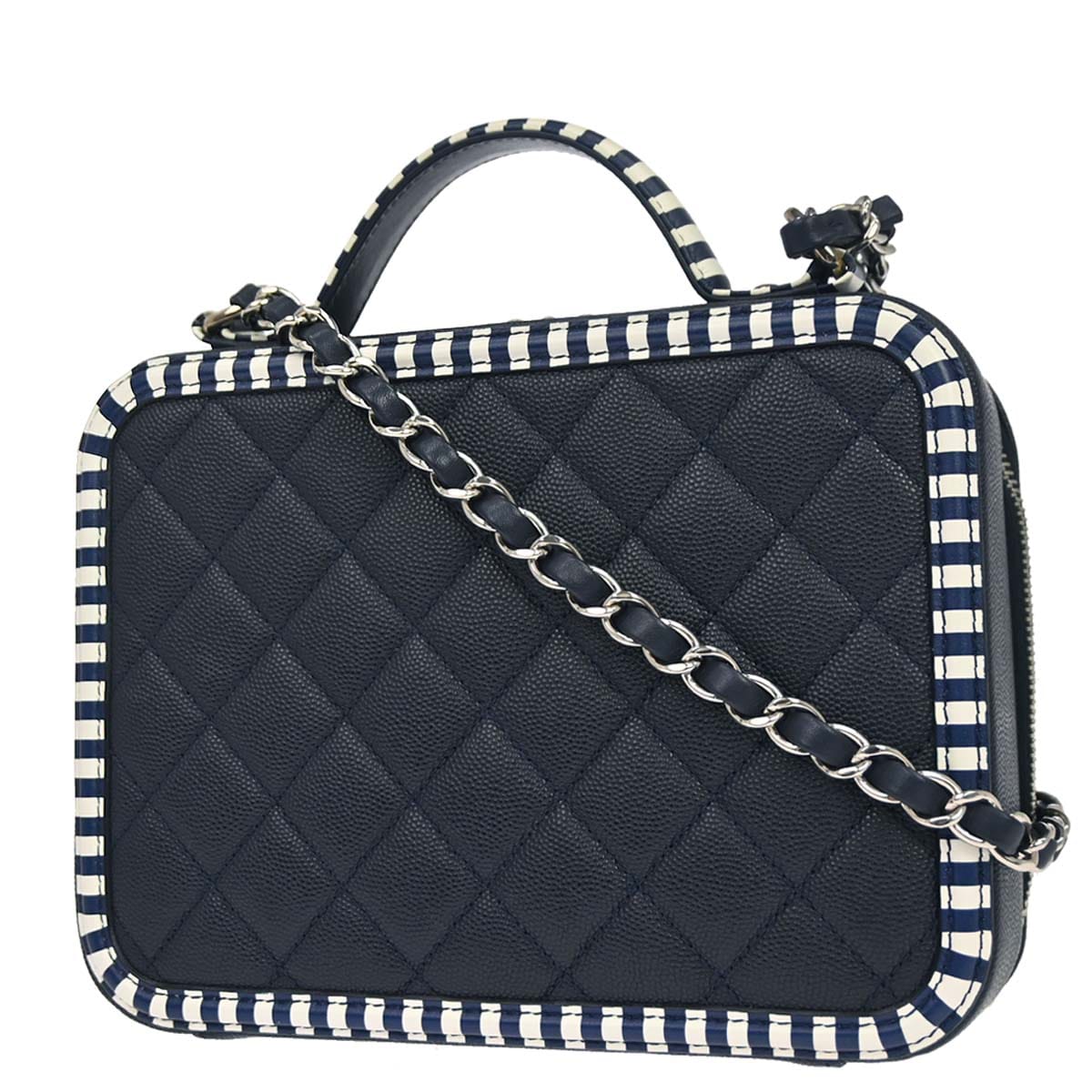 Chanel 2019 Navy Caviar Skin CC Filigree 2way Shoulder Vanity Handbag