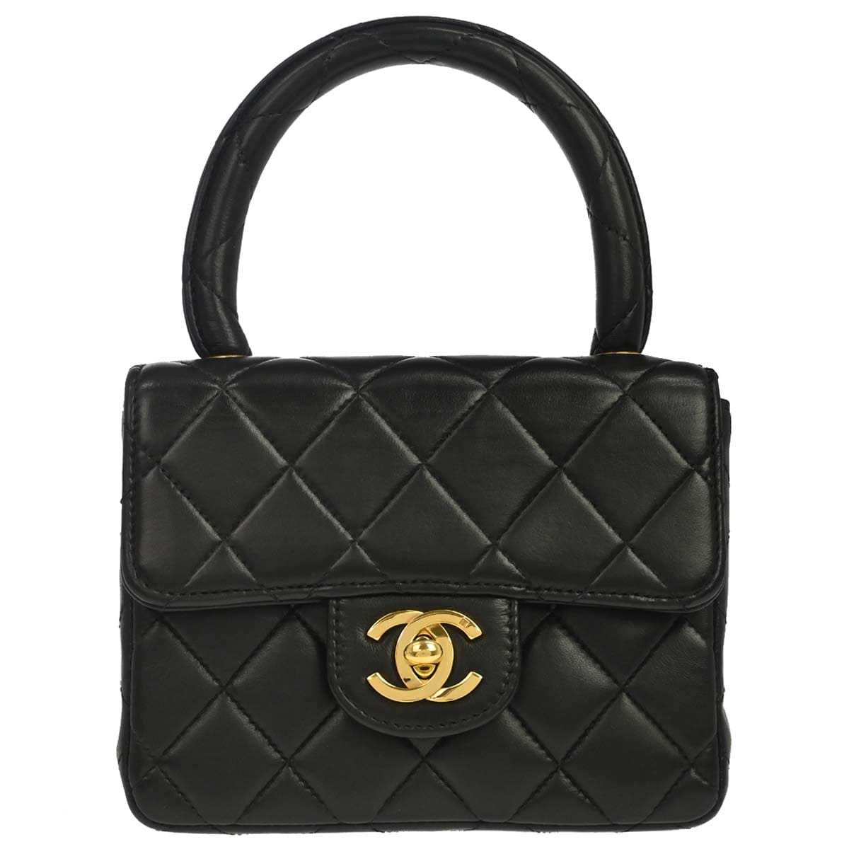 Chanel 1991 - 1994 Black Lambskin Top Handle Handbag