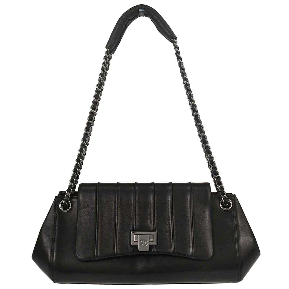 Chanel 2002 - 2003 Black Lambskin Mademoiselle Accordion Flap Handbag