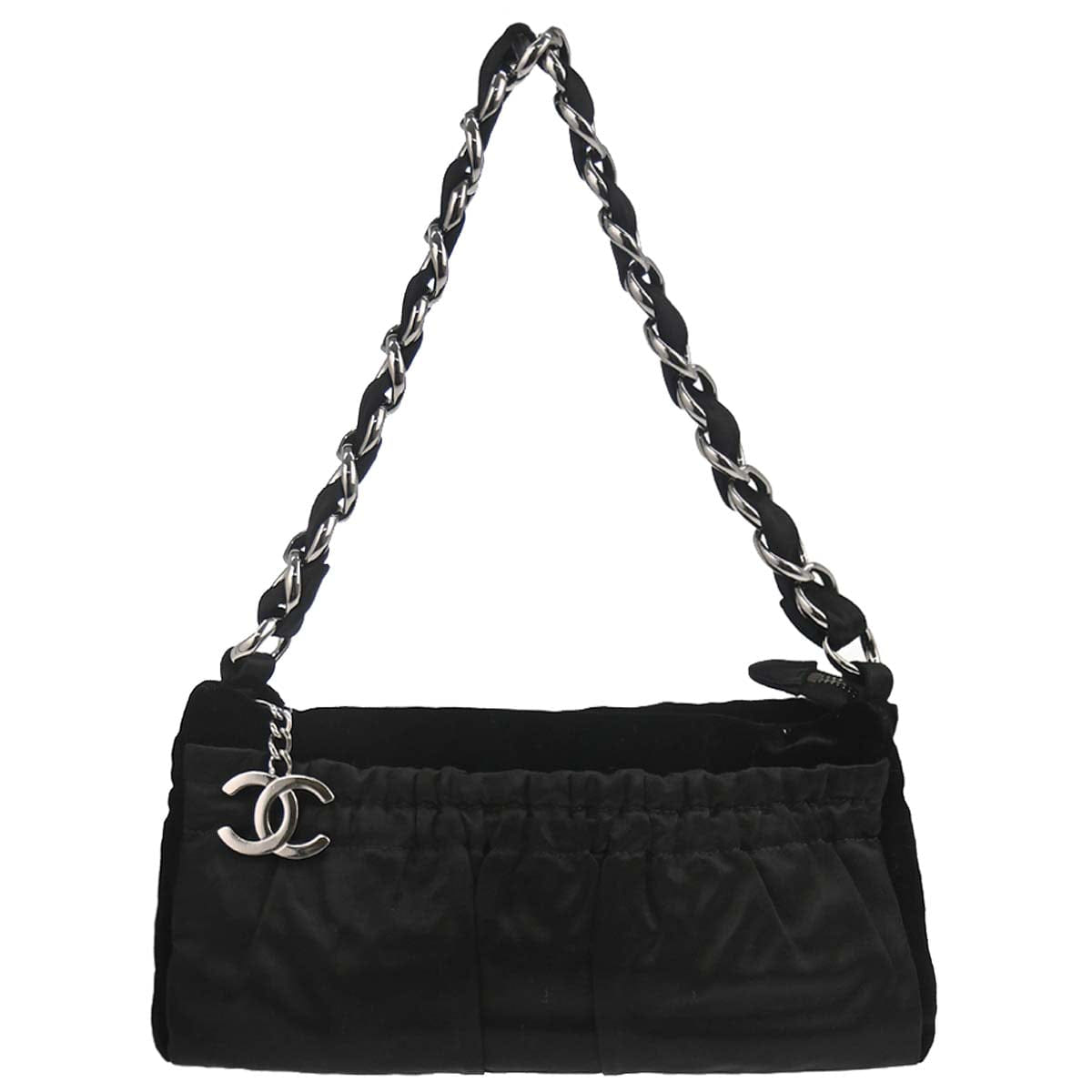 Chanel 2005 - 2006 Black Velvet Satin Chain Handbag