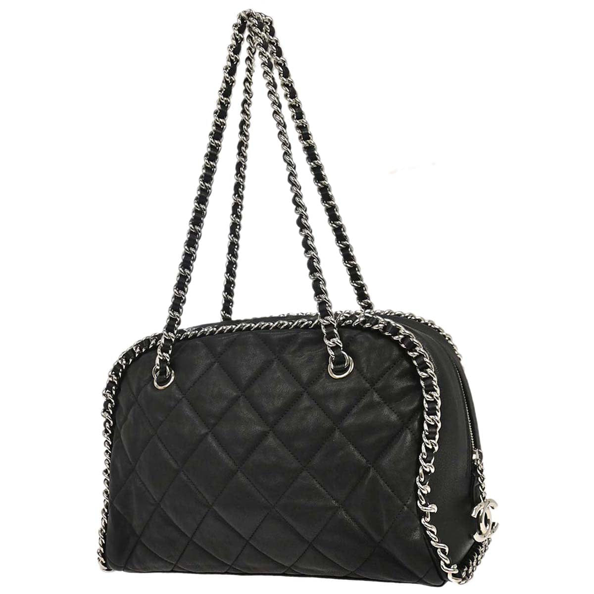 Chanel 2011 Black Calfskin Chain Around Bowler Bag Handbag