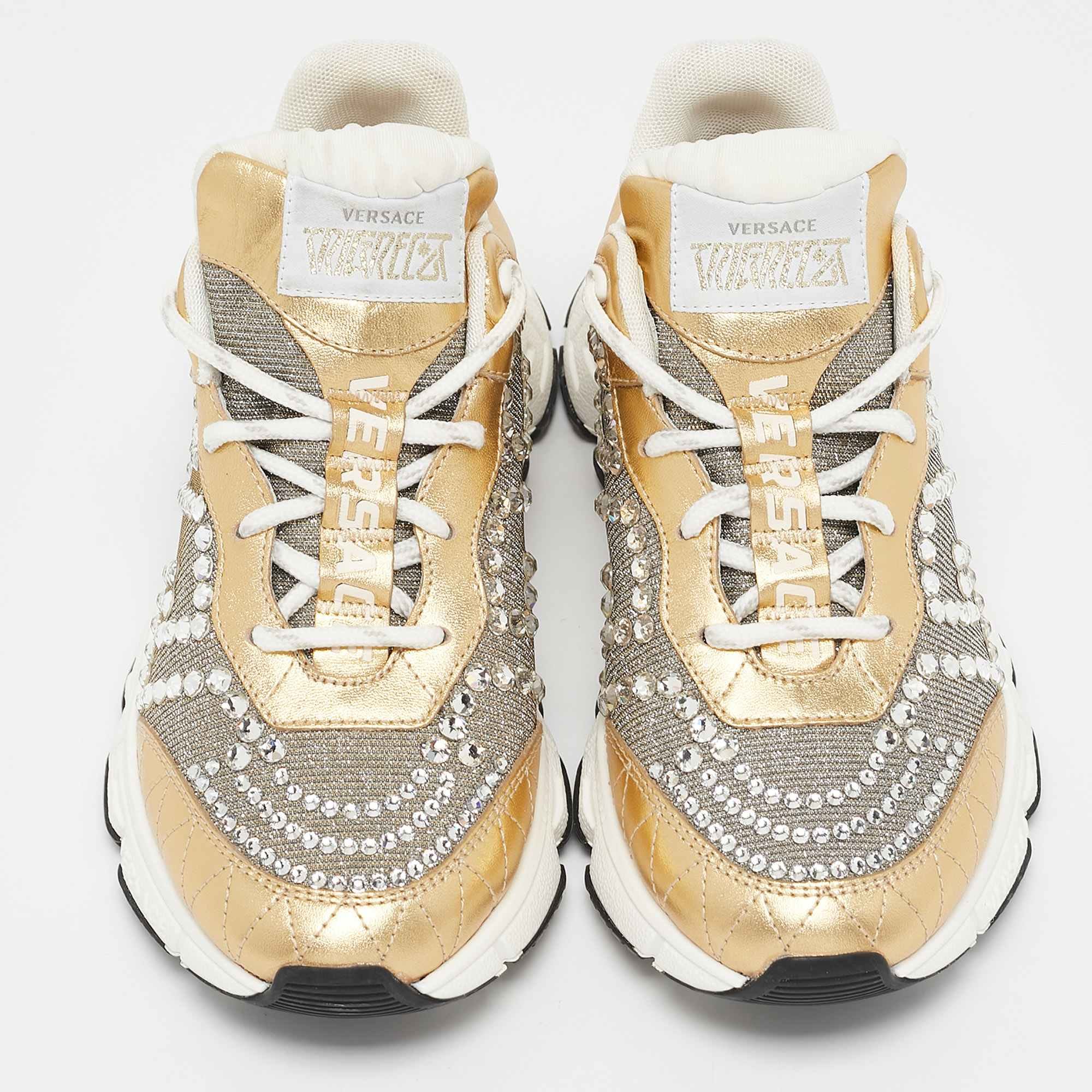 Versace Gold/silver Leather And Lurex Fabric Trigreca Sneakers
