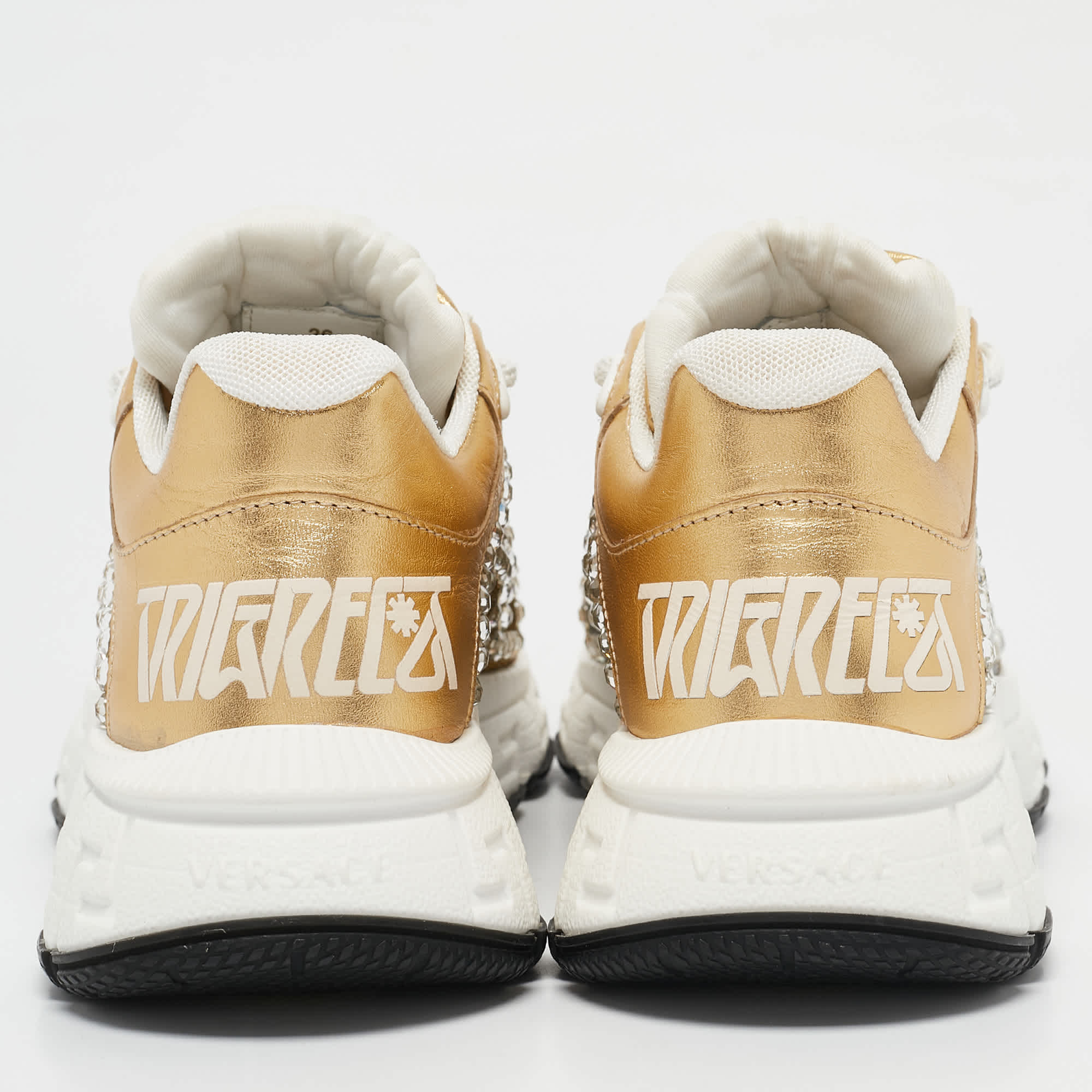 Versace Gold/silver Leather And Lurex Fabric Trigreca Sneakers