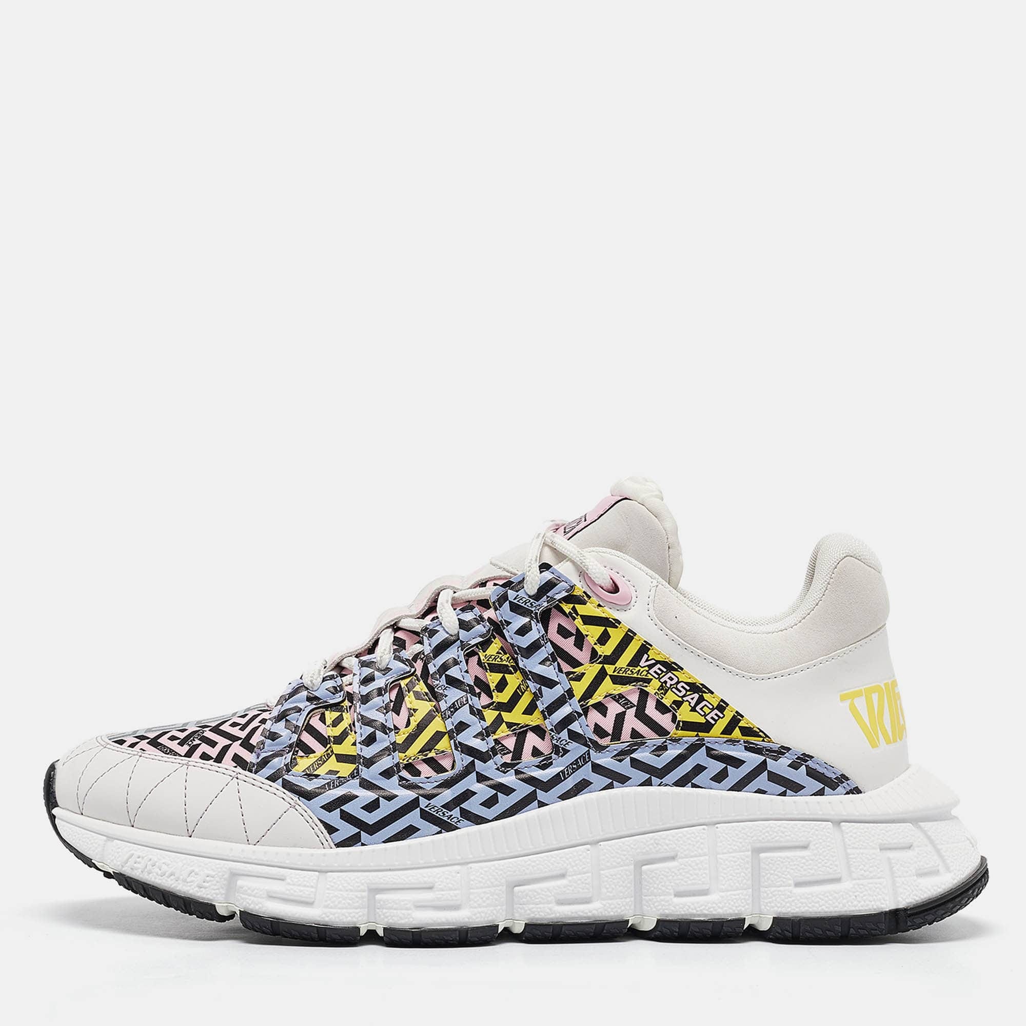 Versace Multicolor Canvas And Leather Trigreca Lace Up Sneakers