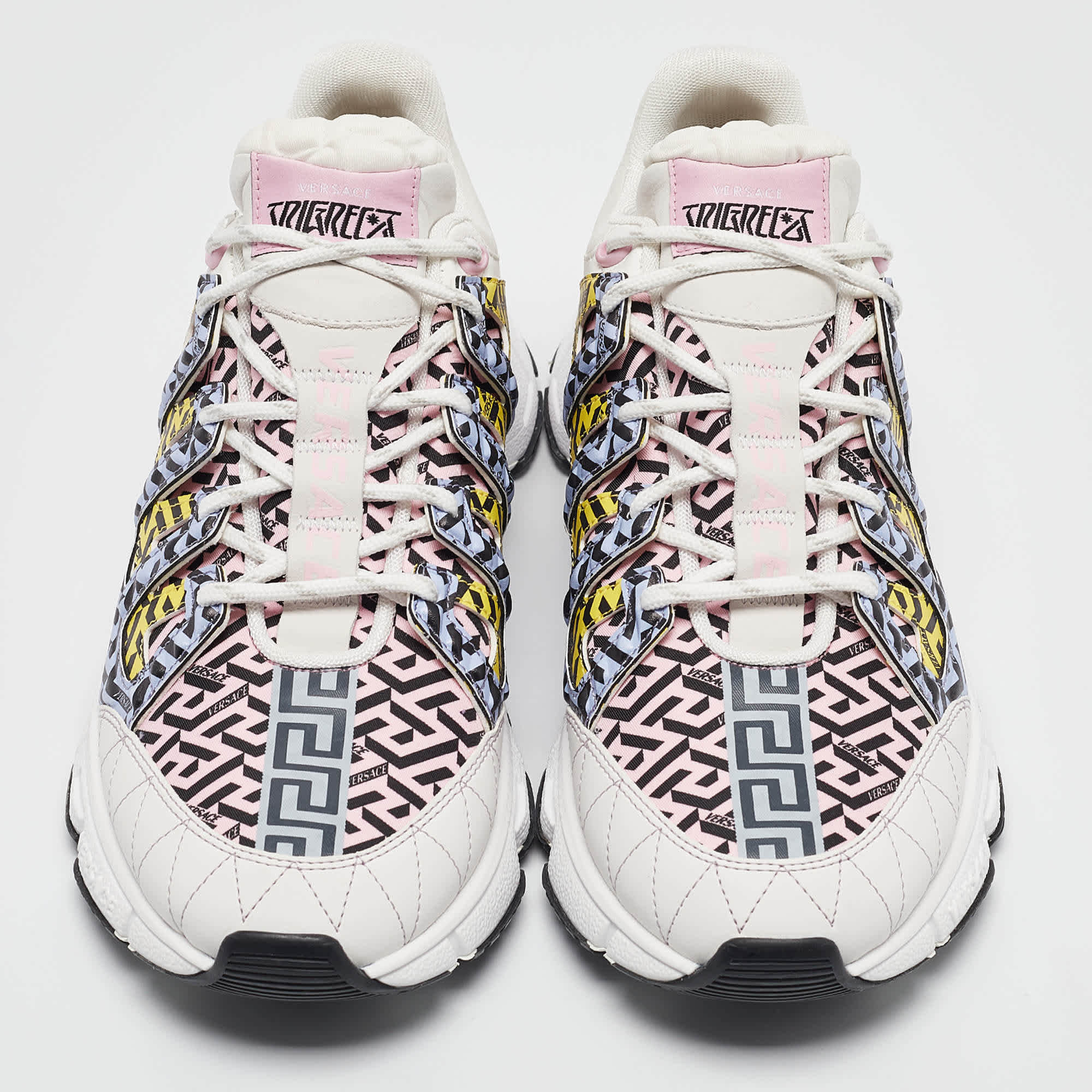 Versace Multicolor Canvas And Leather Trigreca Lace Up Sneakers