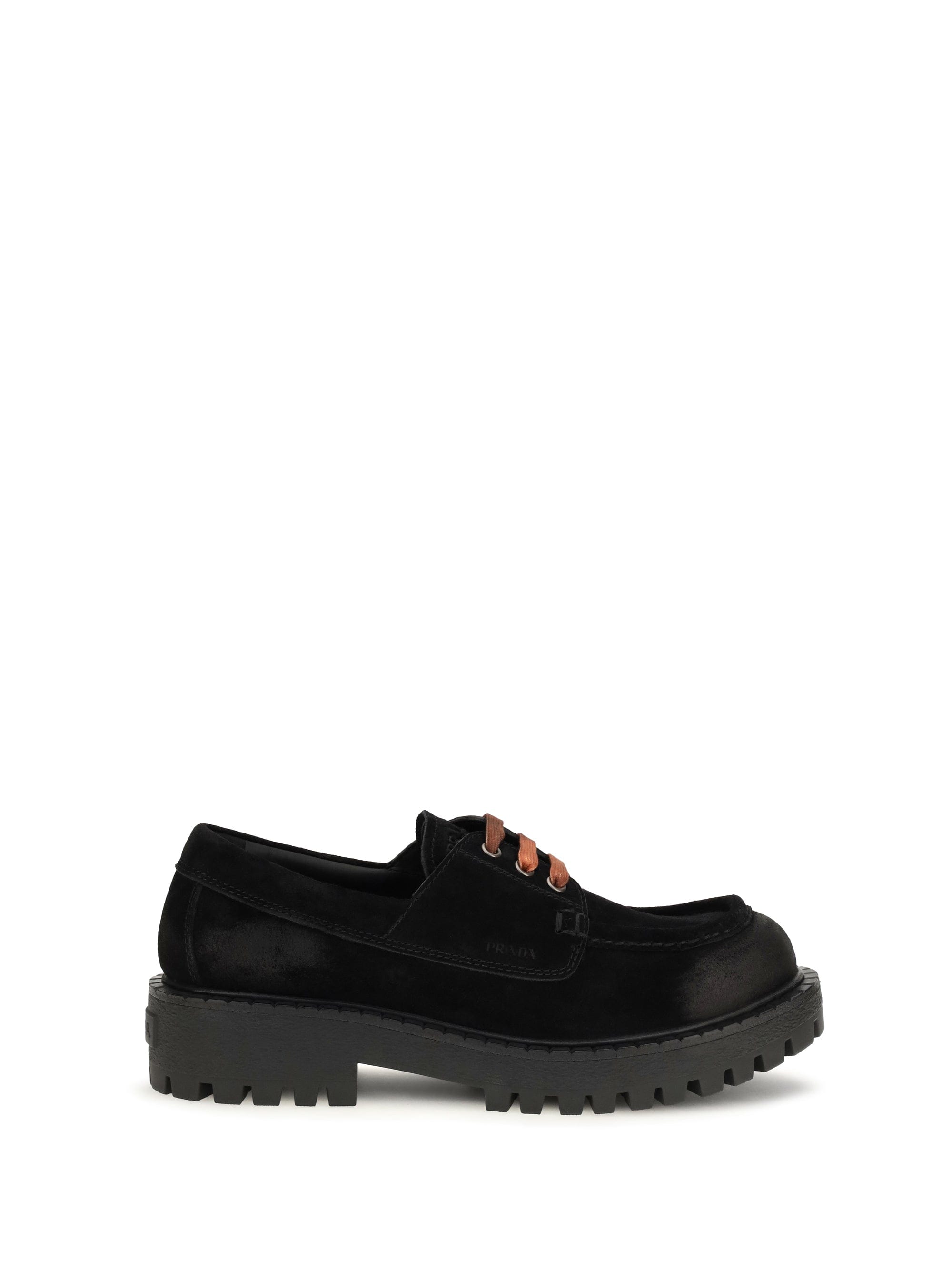 Prada Suede Lace - Up Lace - Up Loafer — Black