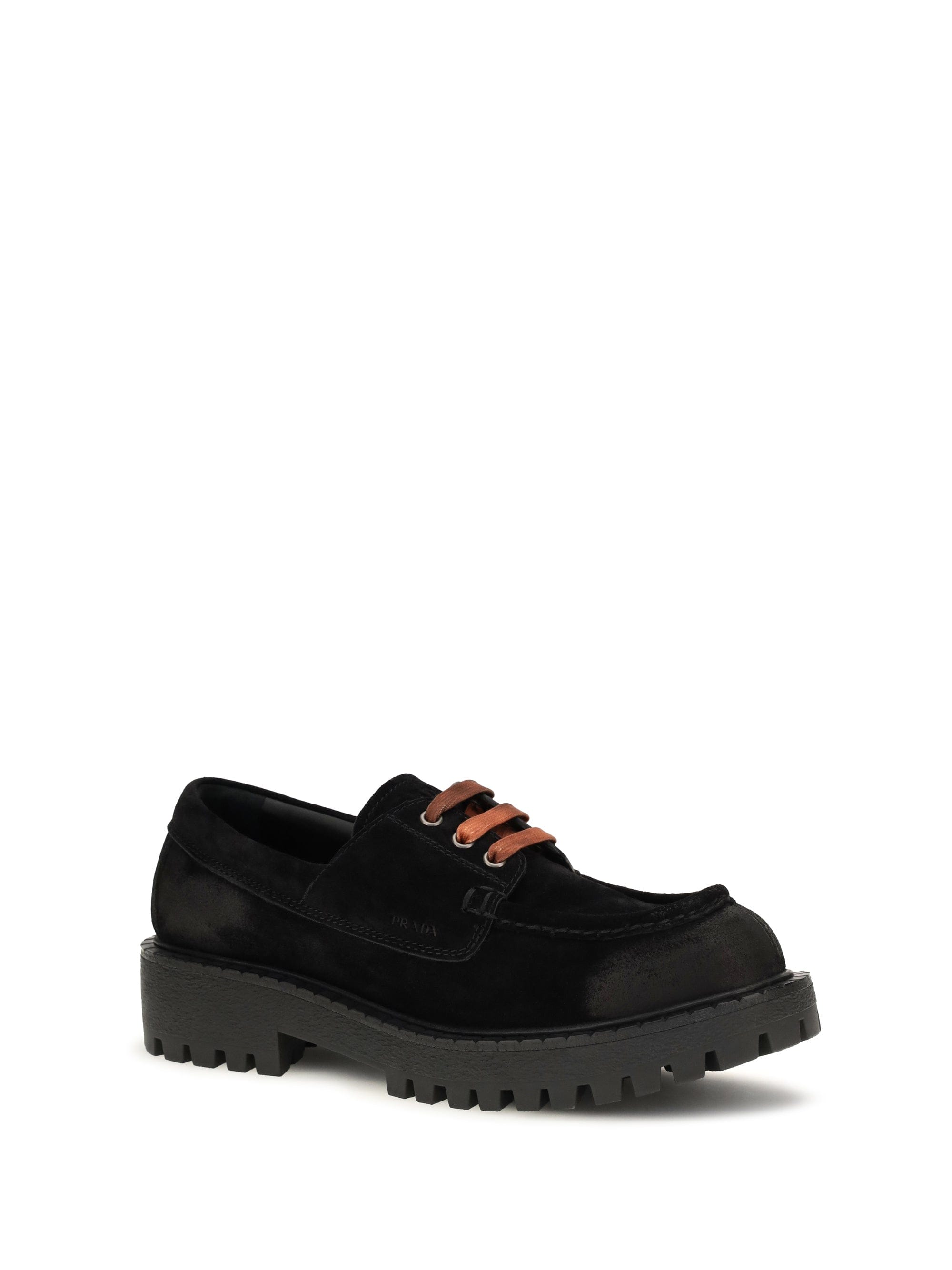 Prada Suede Lace - Up Lace - Up Loafer — Black