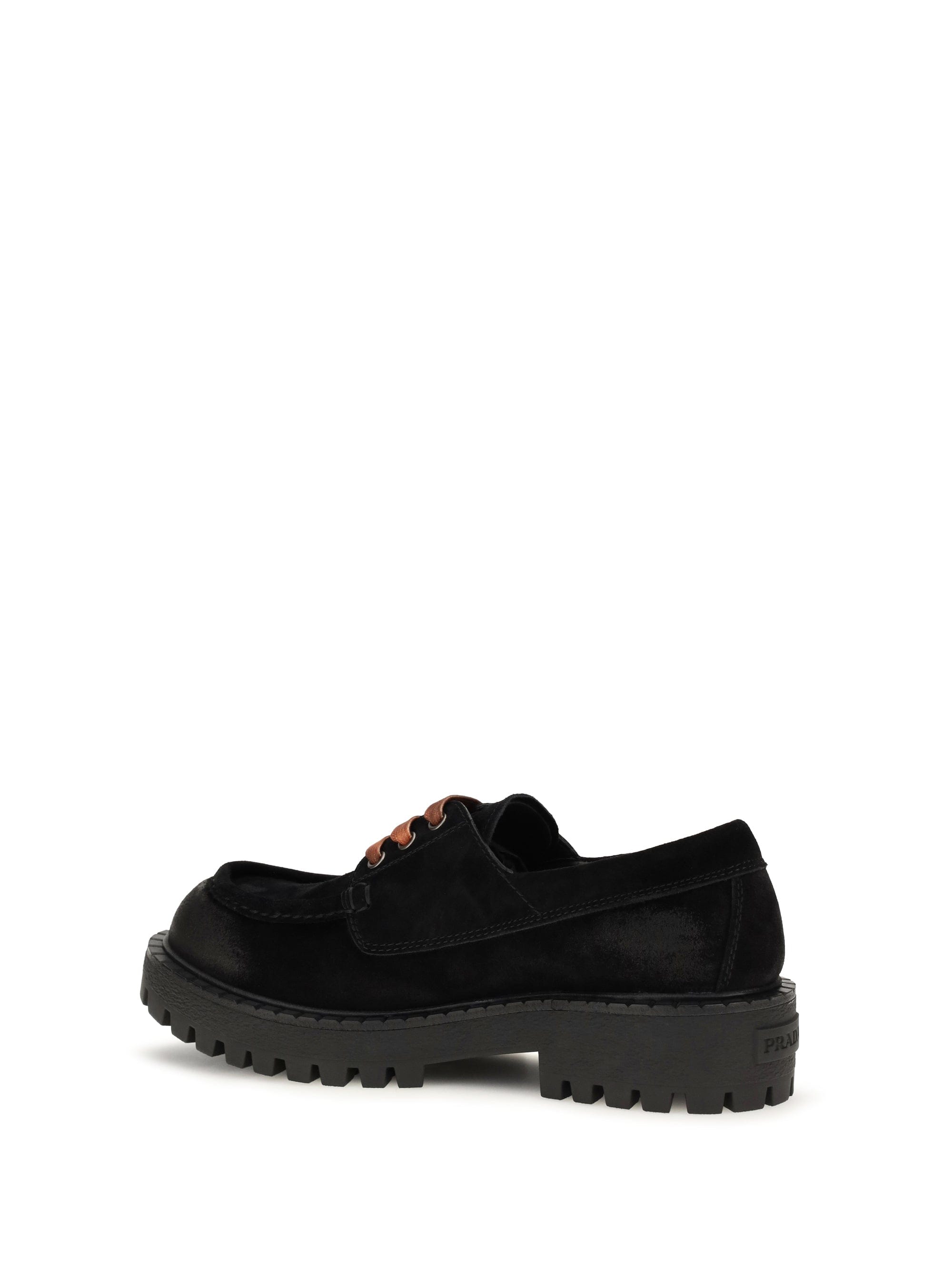 Prada Suede Lace - Up Lace - Up Loafer — Black