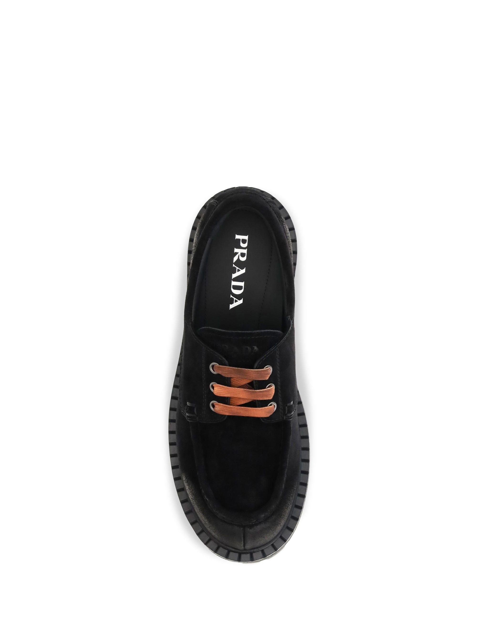 Prada Suede Lace - Up Lace - Up Loafer — Black