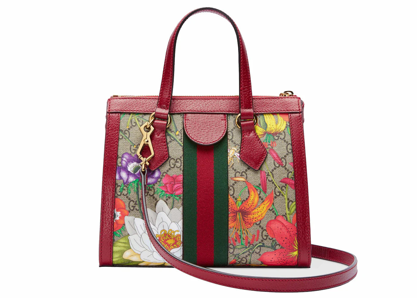 Gucci Ophidia Tote Bag Gg Flora Small Red