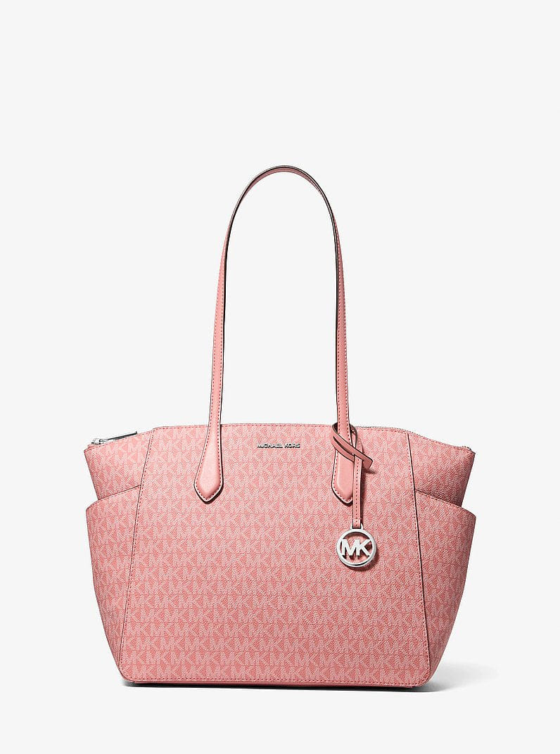 Michael Kors Marilyn Medium Signature Logo Tote Bag Sunset Rose