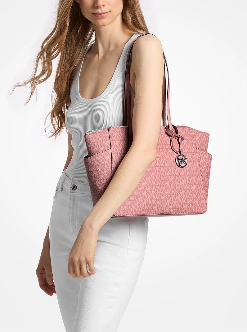 Michael Kors Marilyn Medium Signature Logo Tote Bag Sunset Rose